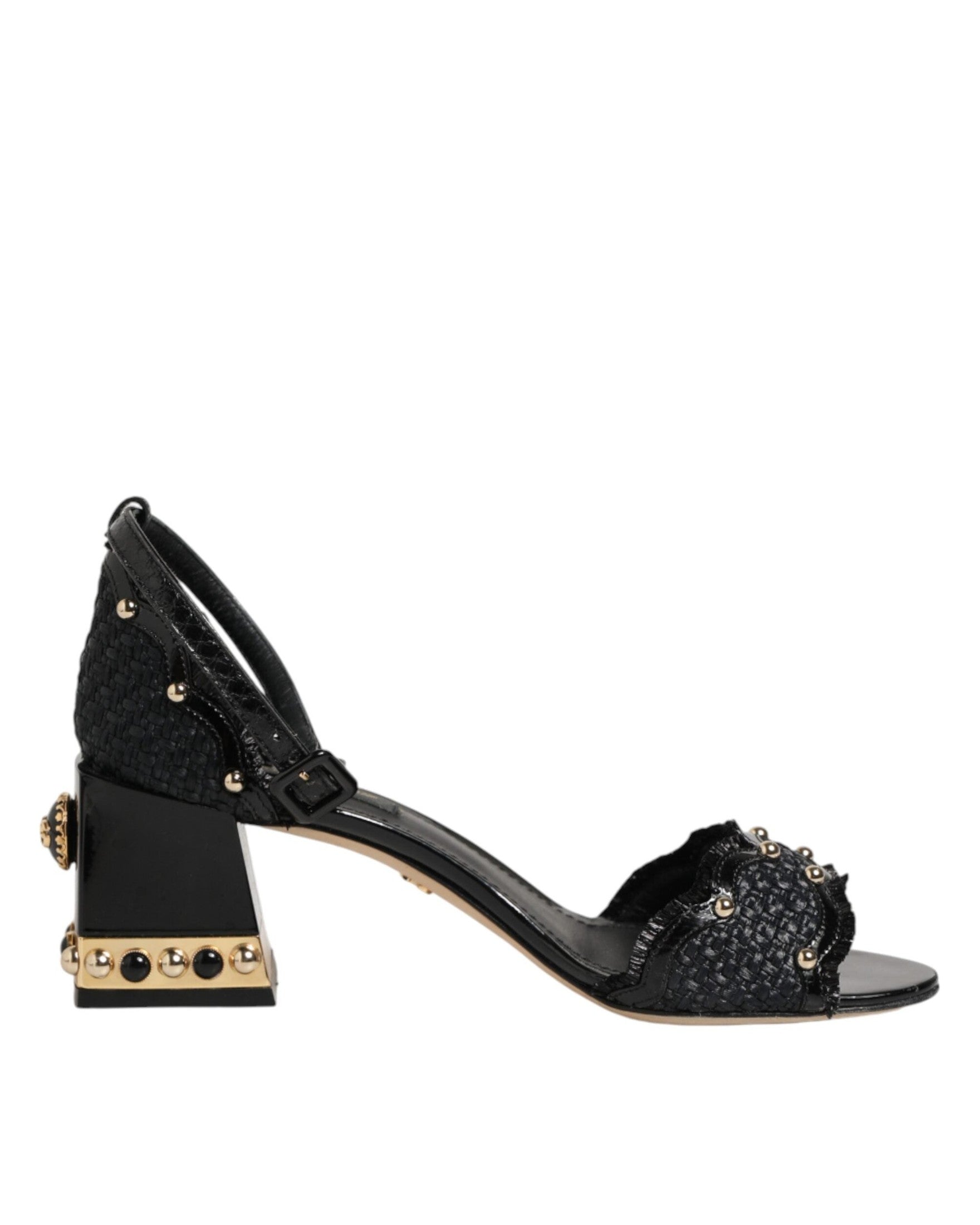 Dolce & Gabbana Black Studded Ankle Strap Sandals Shoes Glam Steals