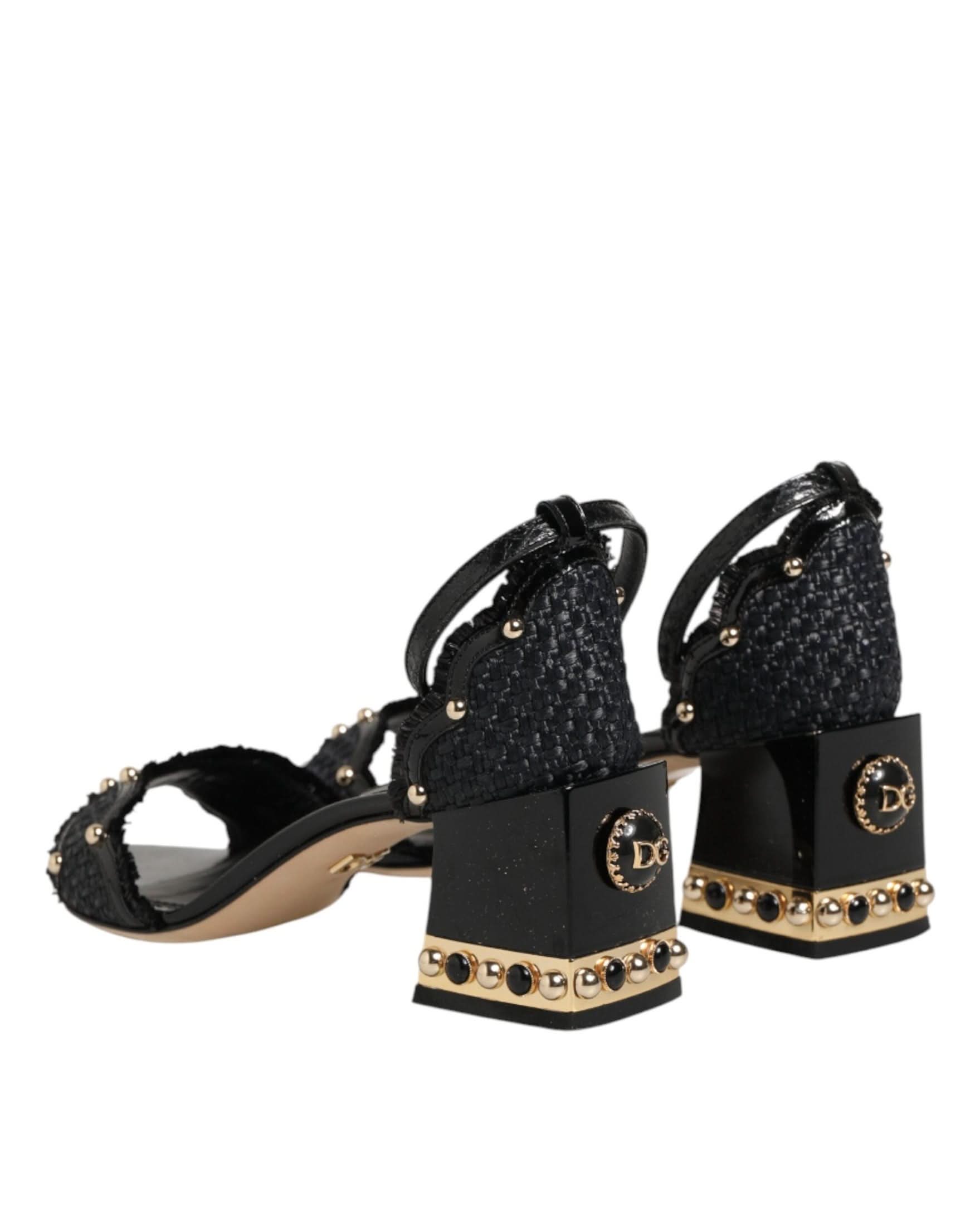 Dolce & Gabbana Black Studded Ankle Strap Sandals Shoes Heels