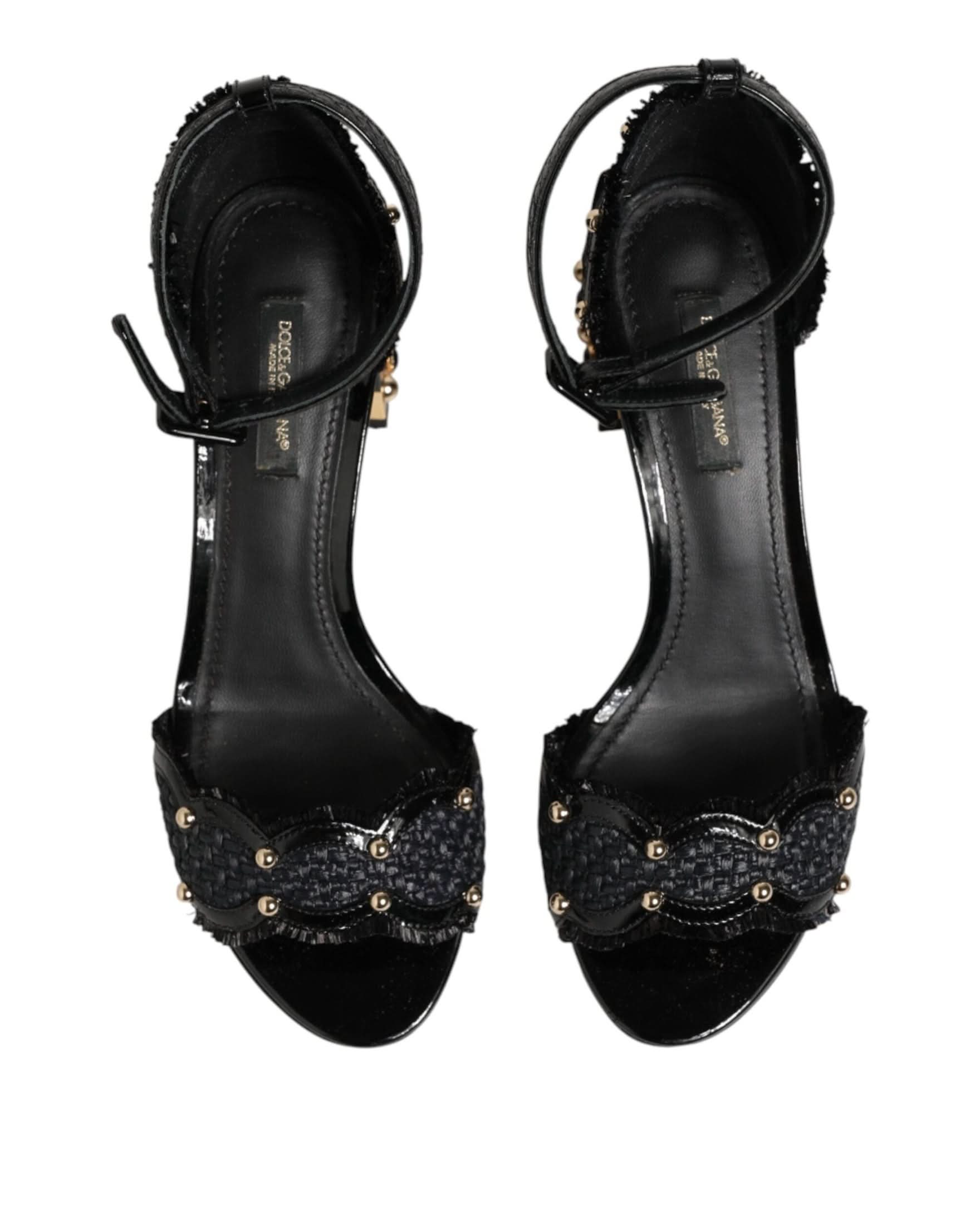 Dolce & Gabbana Black Studded Ankle Strap Sandals Shoes Heels