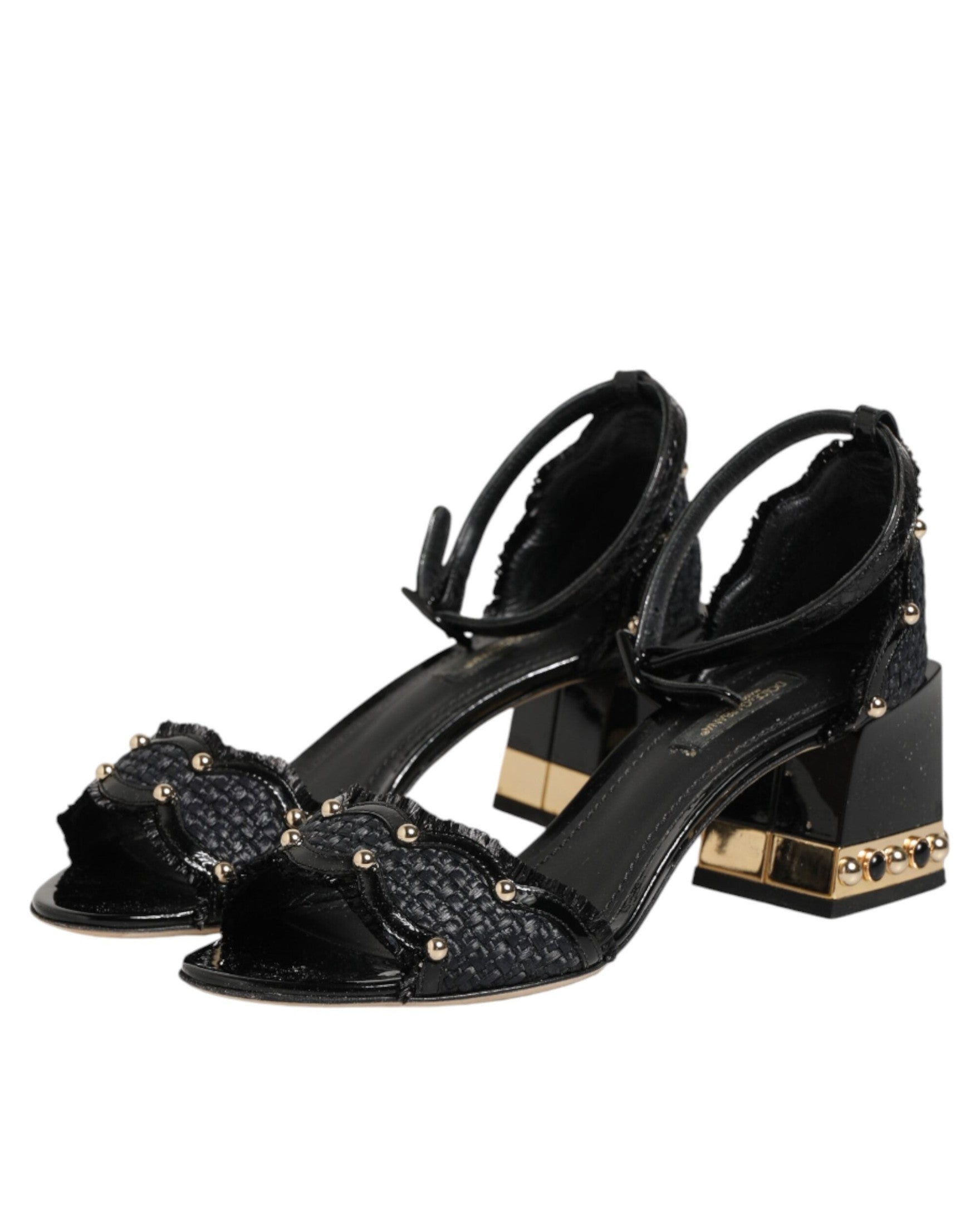 Dolce & Gabbana Black Studded Ankle Strap Sandals Shoes Glam Steals