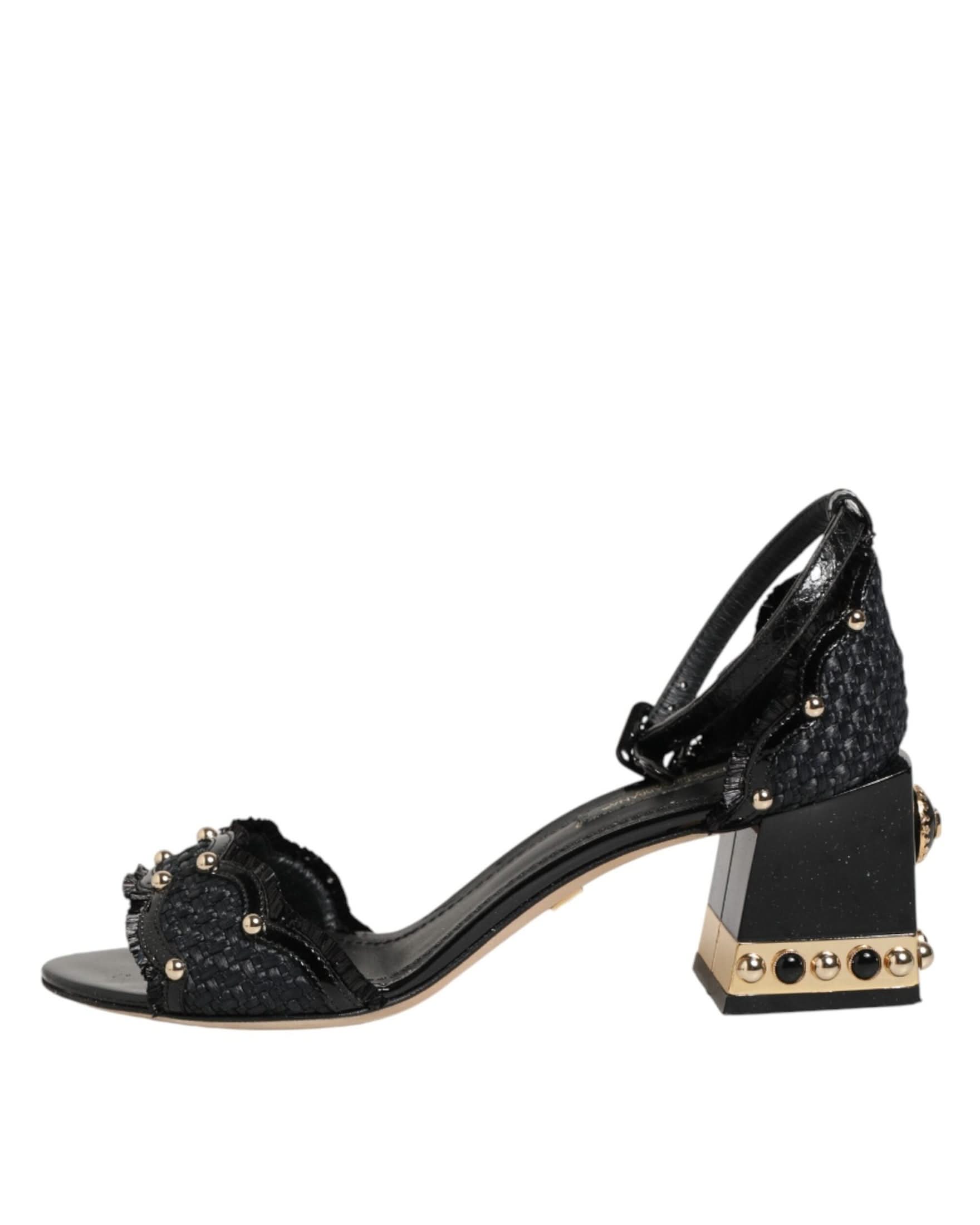 Dolce & Gabbana Black Studded Ankle Strap Sandals Shoes Heels