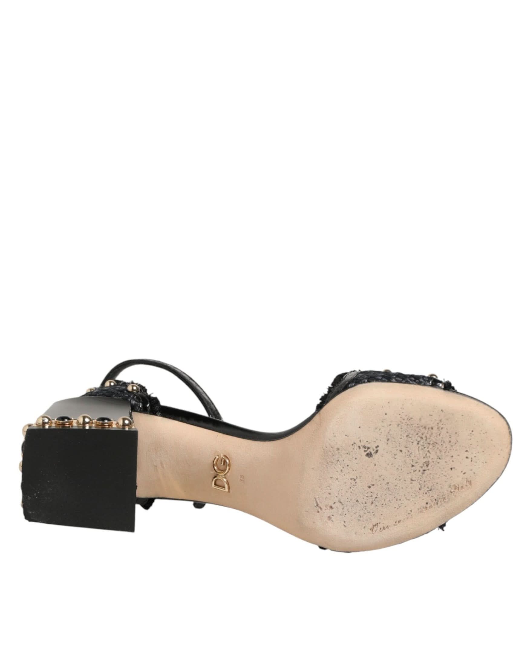Dolce & Gabbana Black Studded Ankle Strap Sandals Shoes Heels