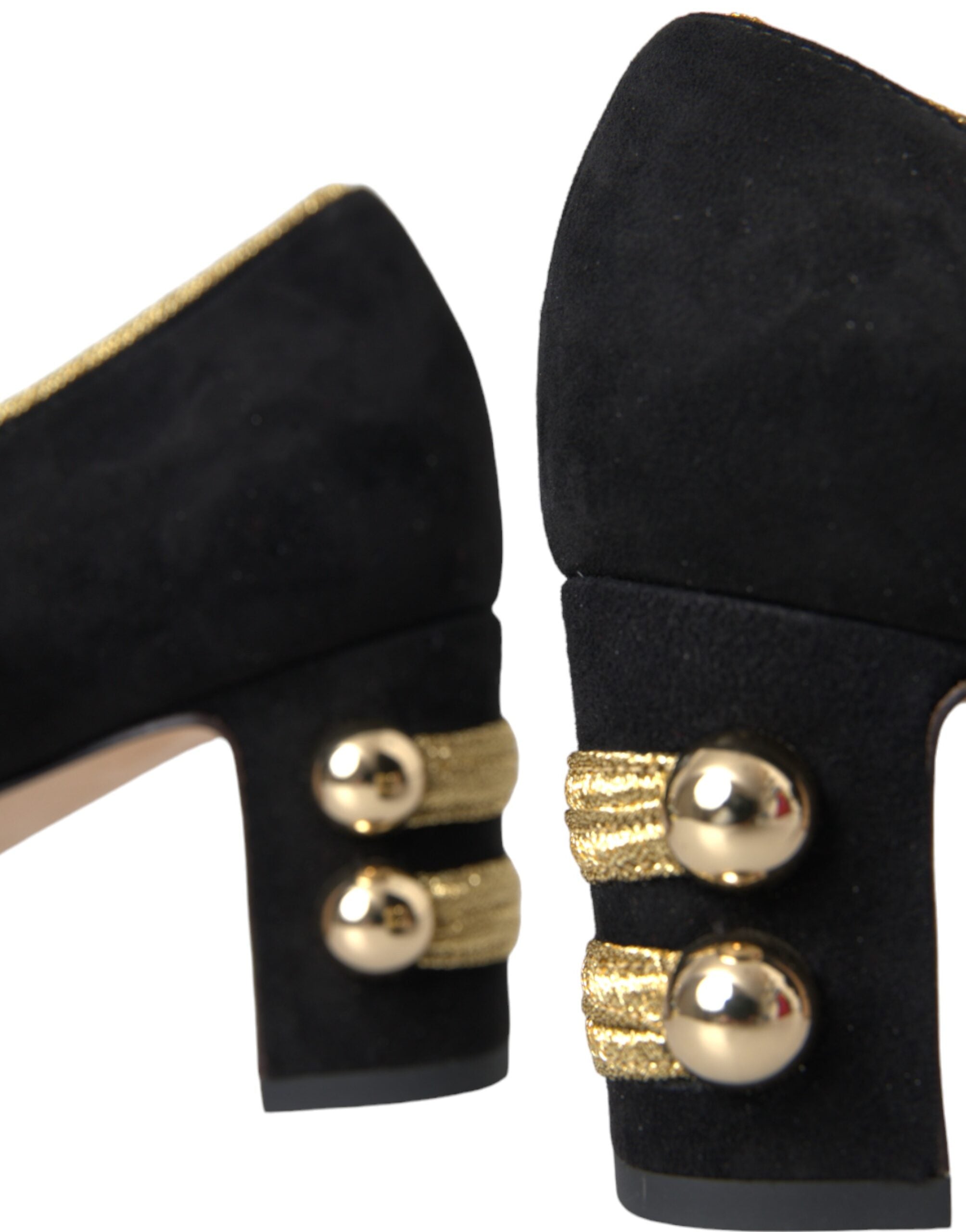 Dolce & Gabbana Black Suede Gold Mary Janes Heels Pumps Shoes Glam Steals