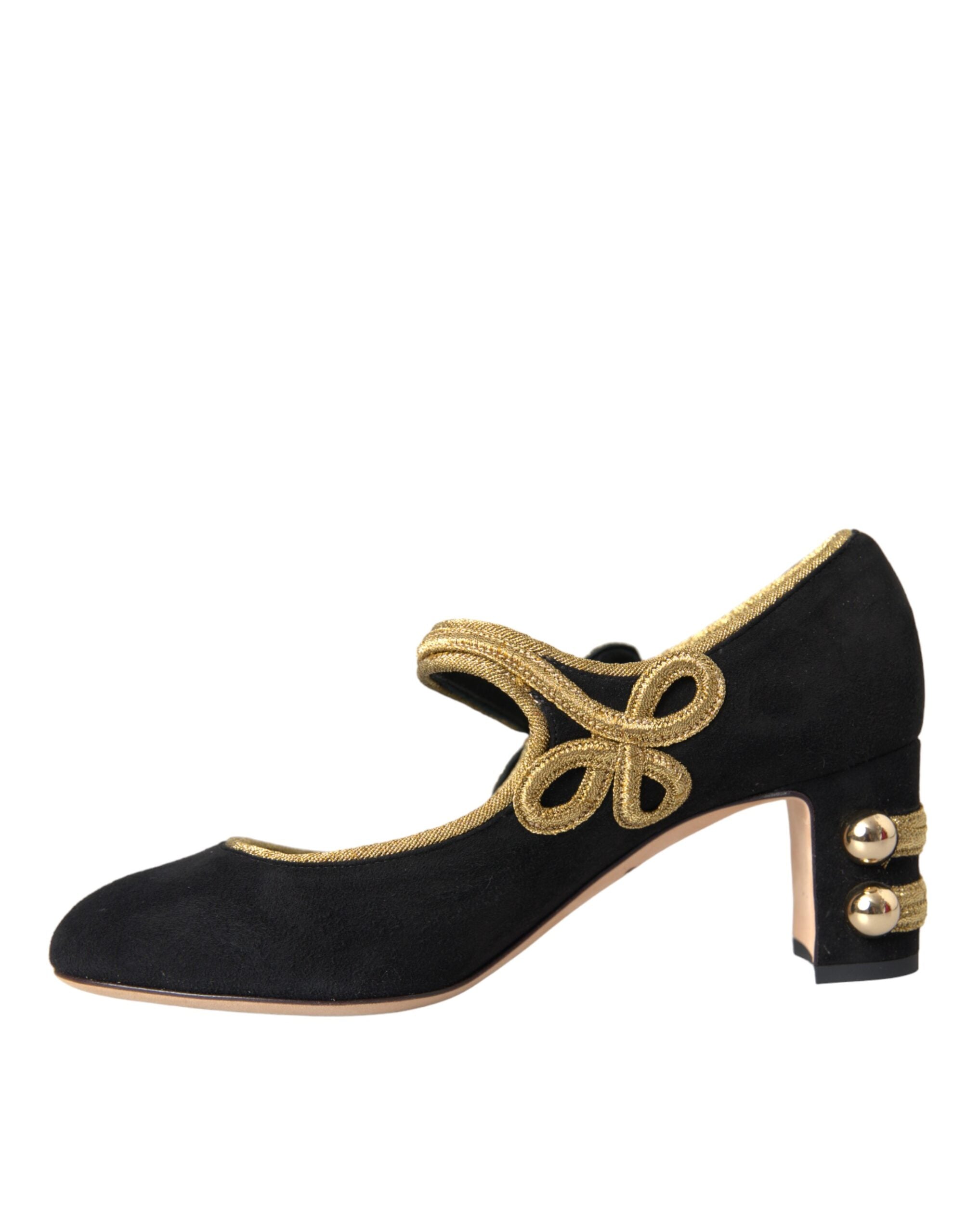 Dolce & Gabbana Black Suede Gold Mary Janes Heels Pumps Shoes Glam Steals