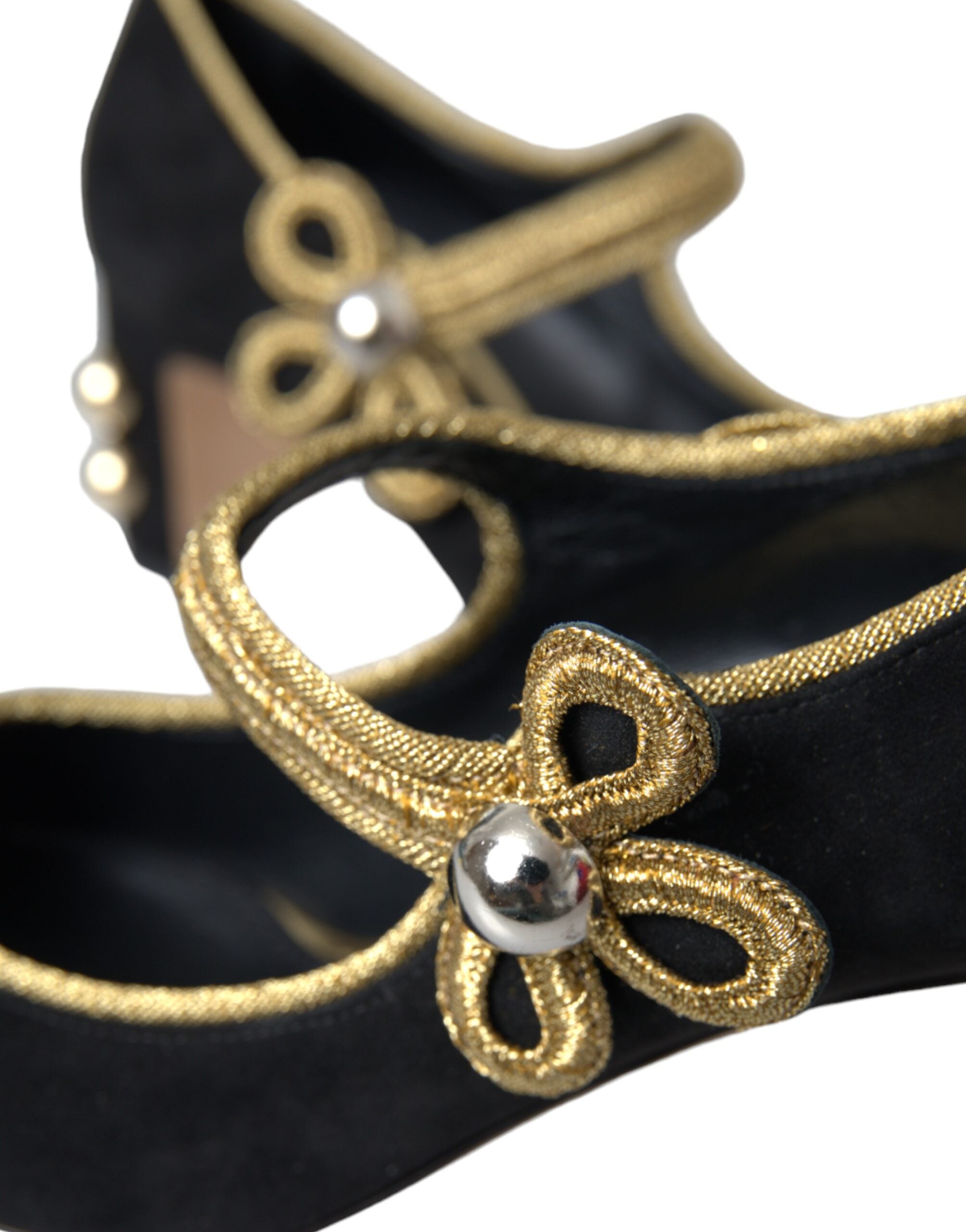Dolce & Gabbana Black Suede Gold Mary Janes Heels Pumps Shoes Glam Steals