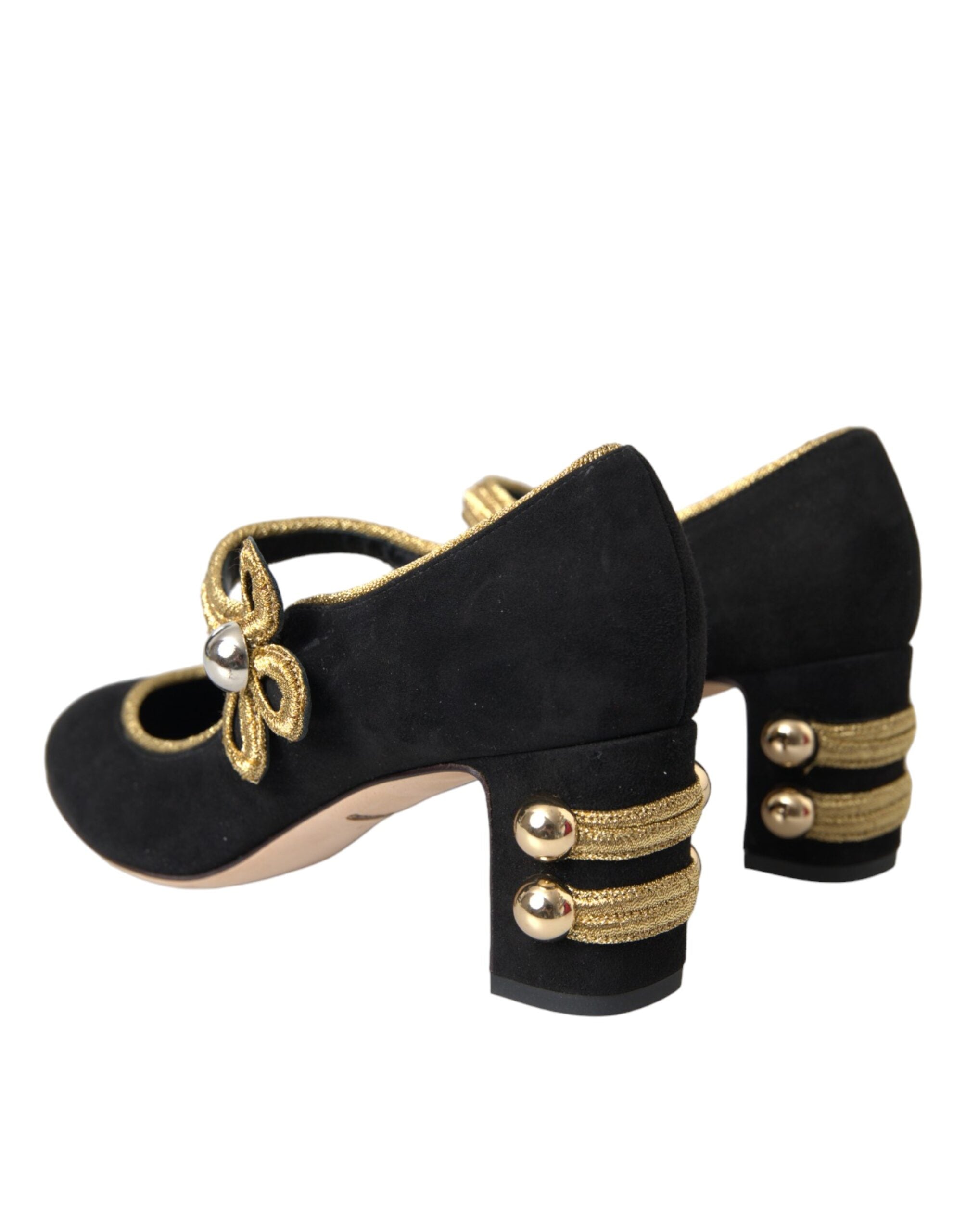 Dolce & Gabbana Black Suede Gold Mary Janes Heels Pumps Shoes Glam Steals