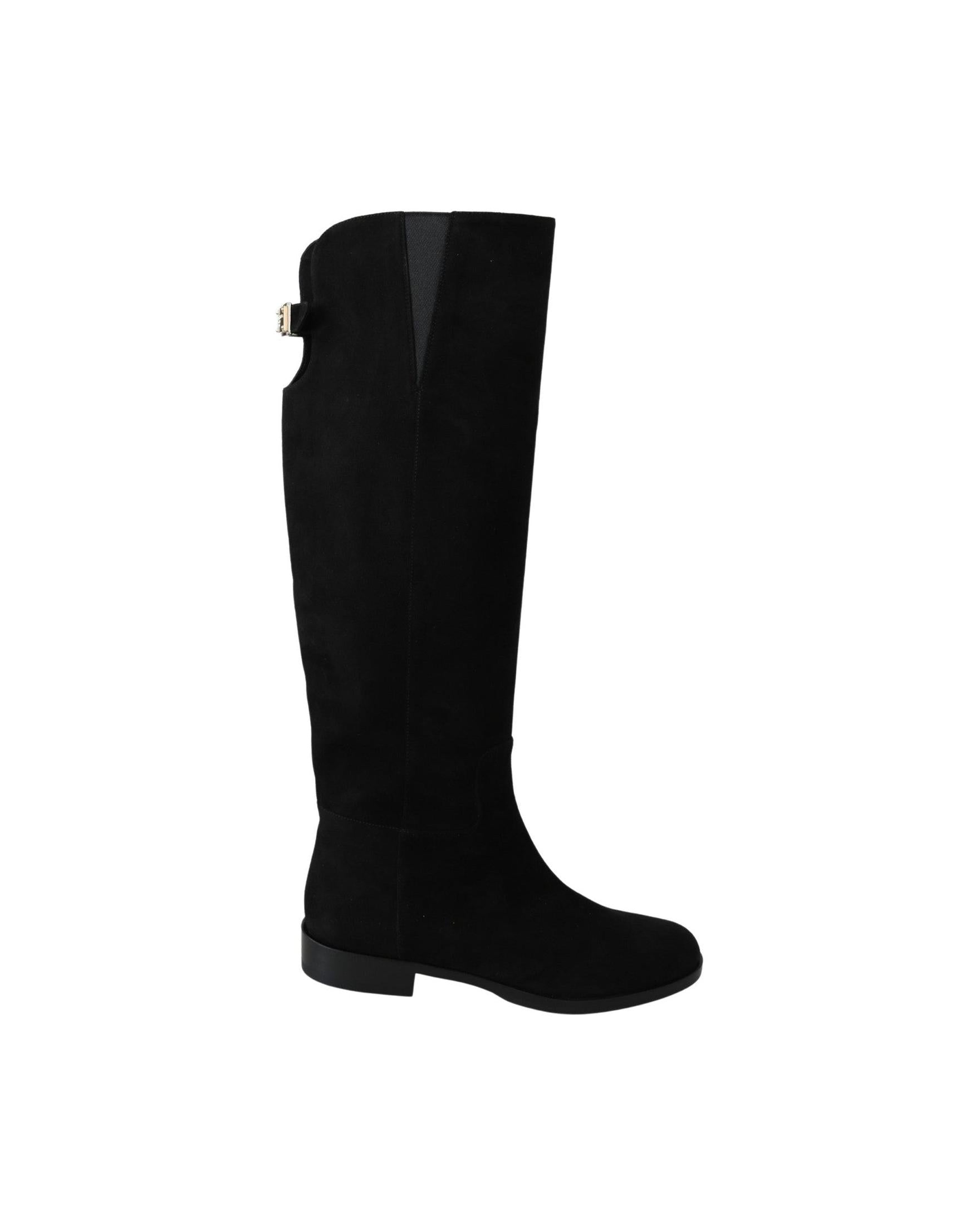 Dolce & Gabbana Black Suede Knee High Flat Boots Boots