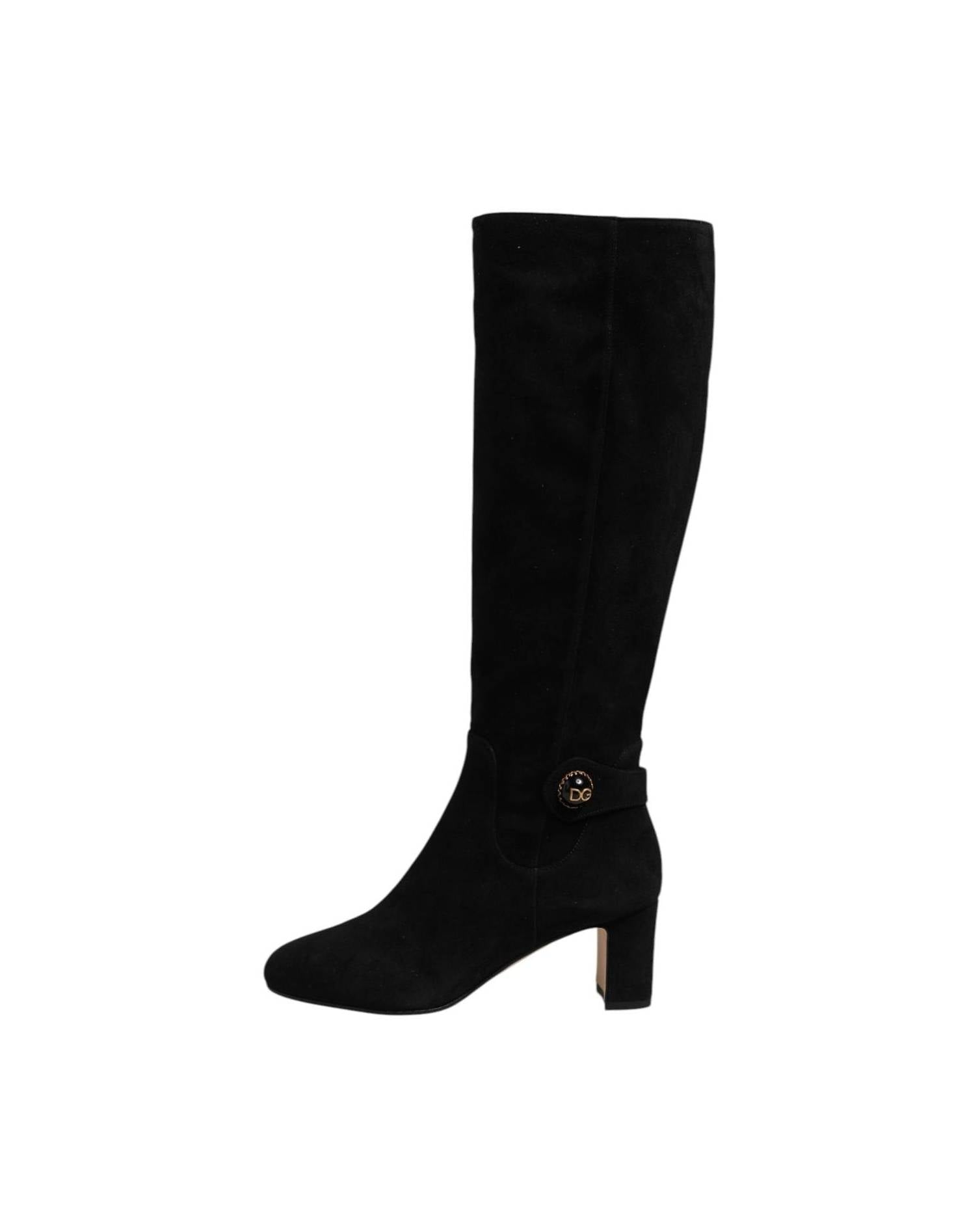 Dolce & Gabbana Black Suede Leather Knee High Boots Shoes Boots