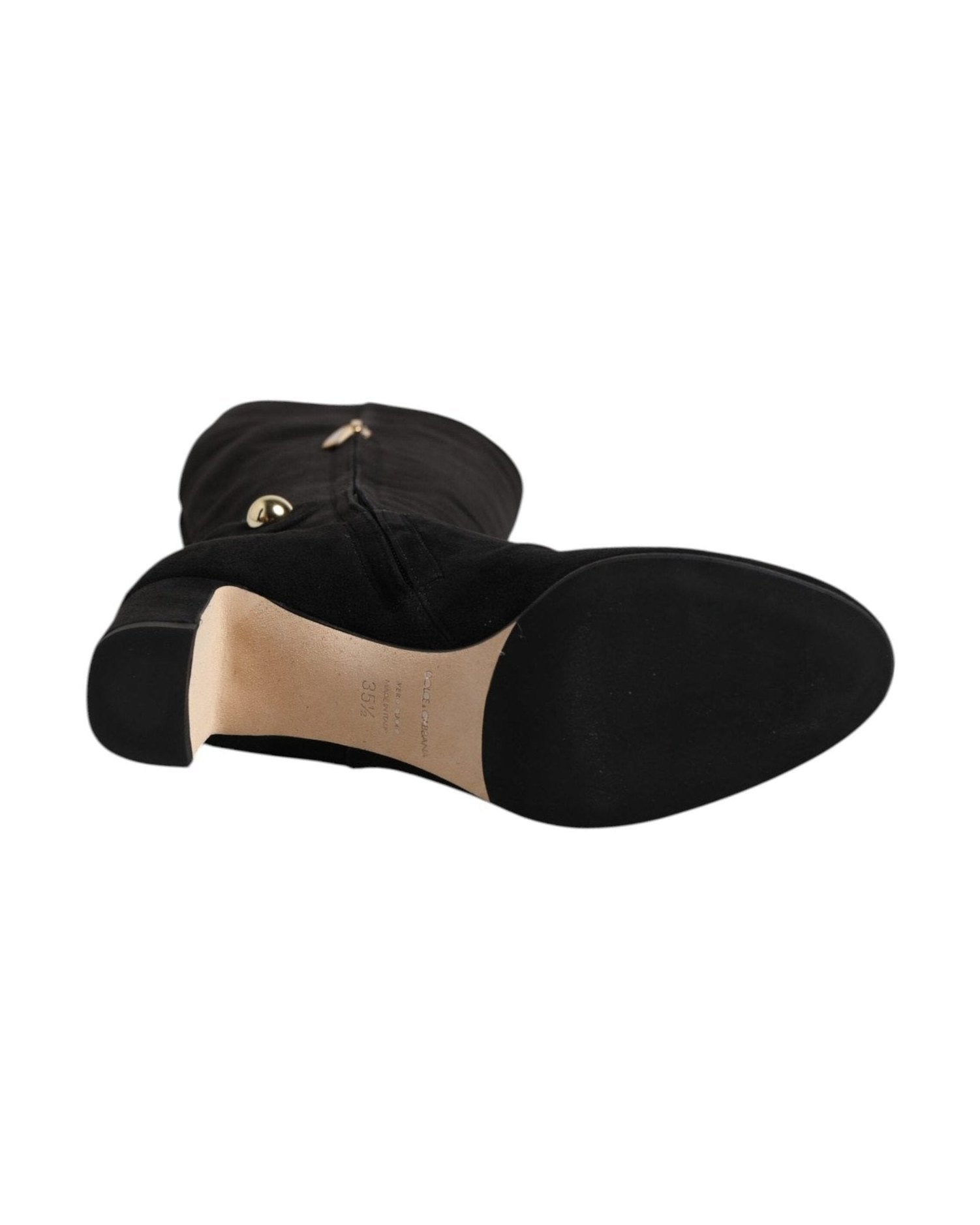 Dolce & Gabbana Black Suede Leather Knee High Boots Shoes Boots
