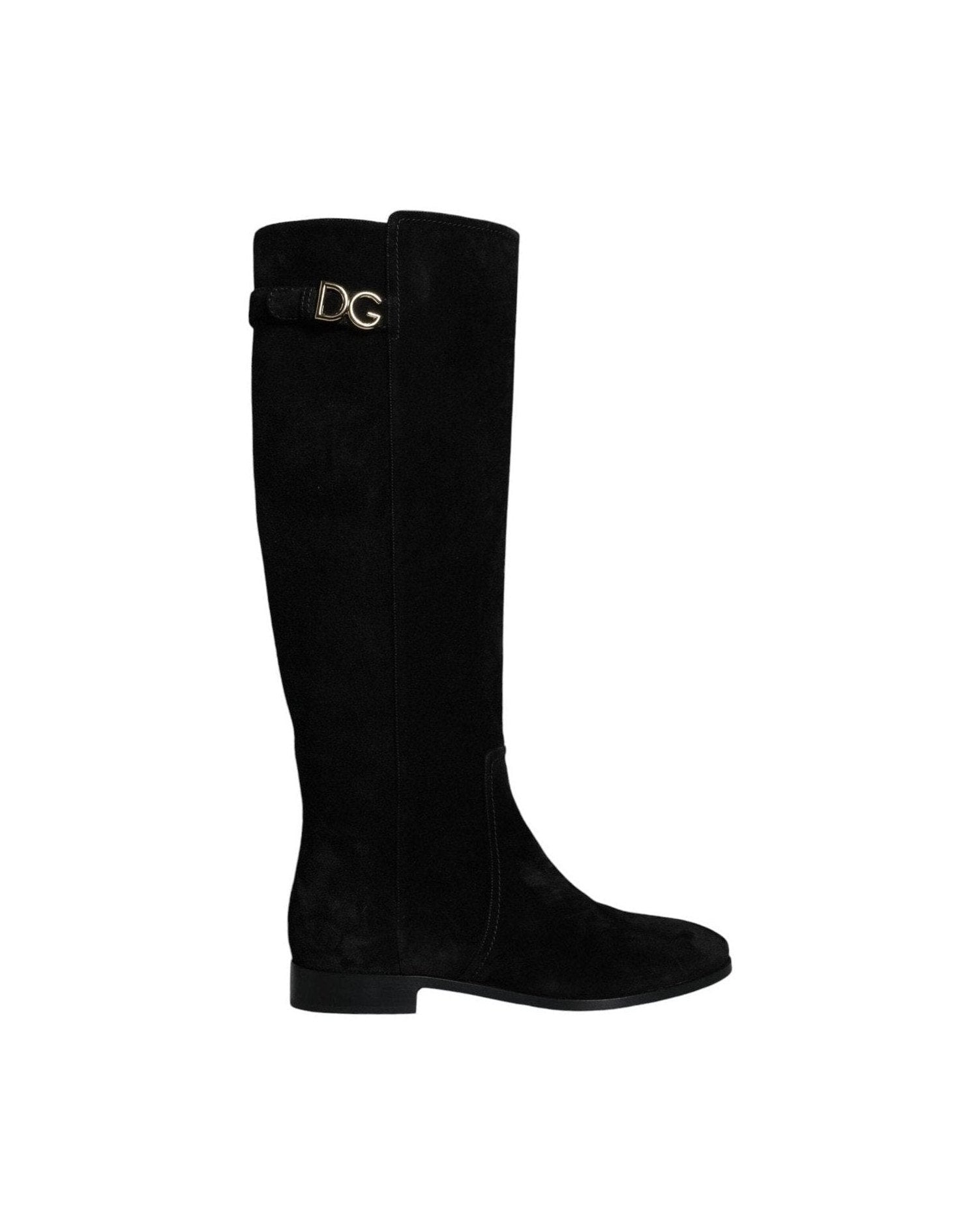 Dolce & Gabbana Black Suede Leather Knee High Boots Shoes Boots