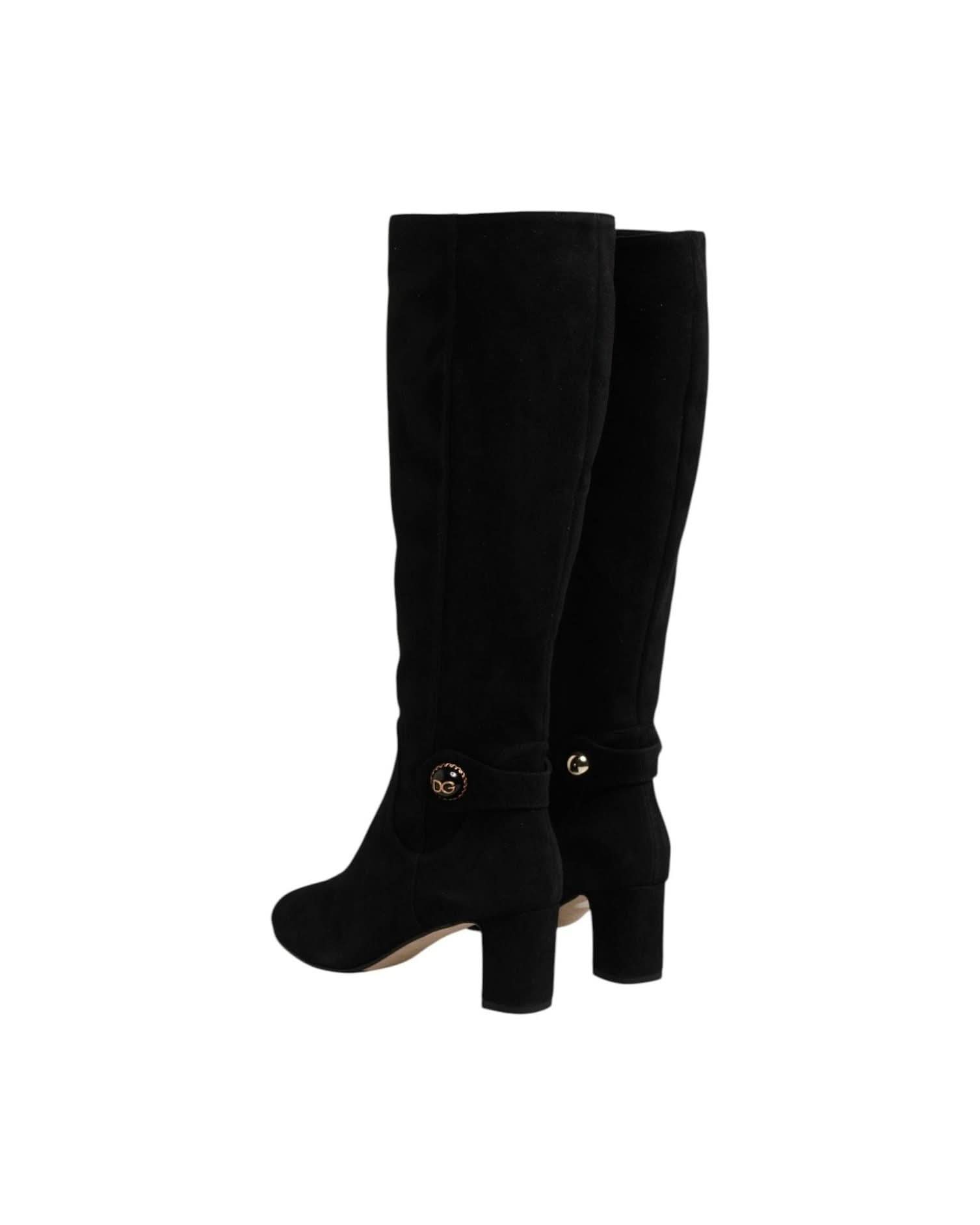 Dolce & Gabbana Black Suede Leather Knee High Boots Shoes Boots