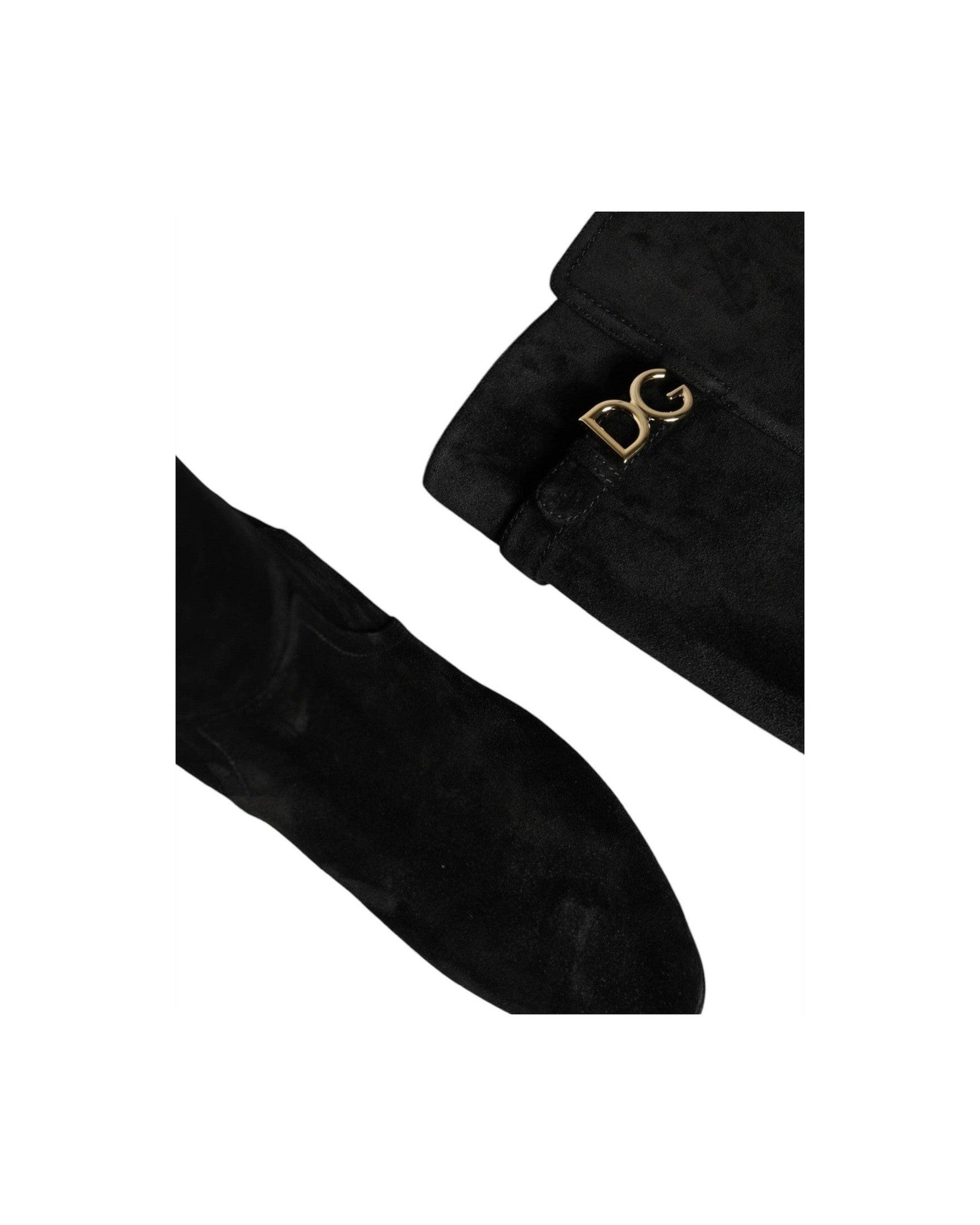 Dolce & Gabbana Black Suede Leather Knee High Boots Shoes Boots
