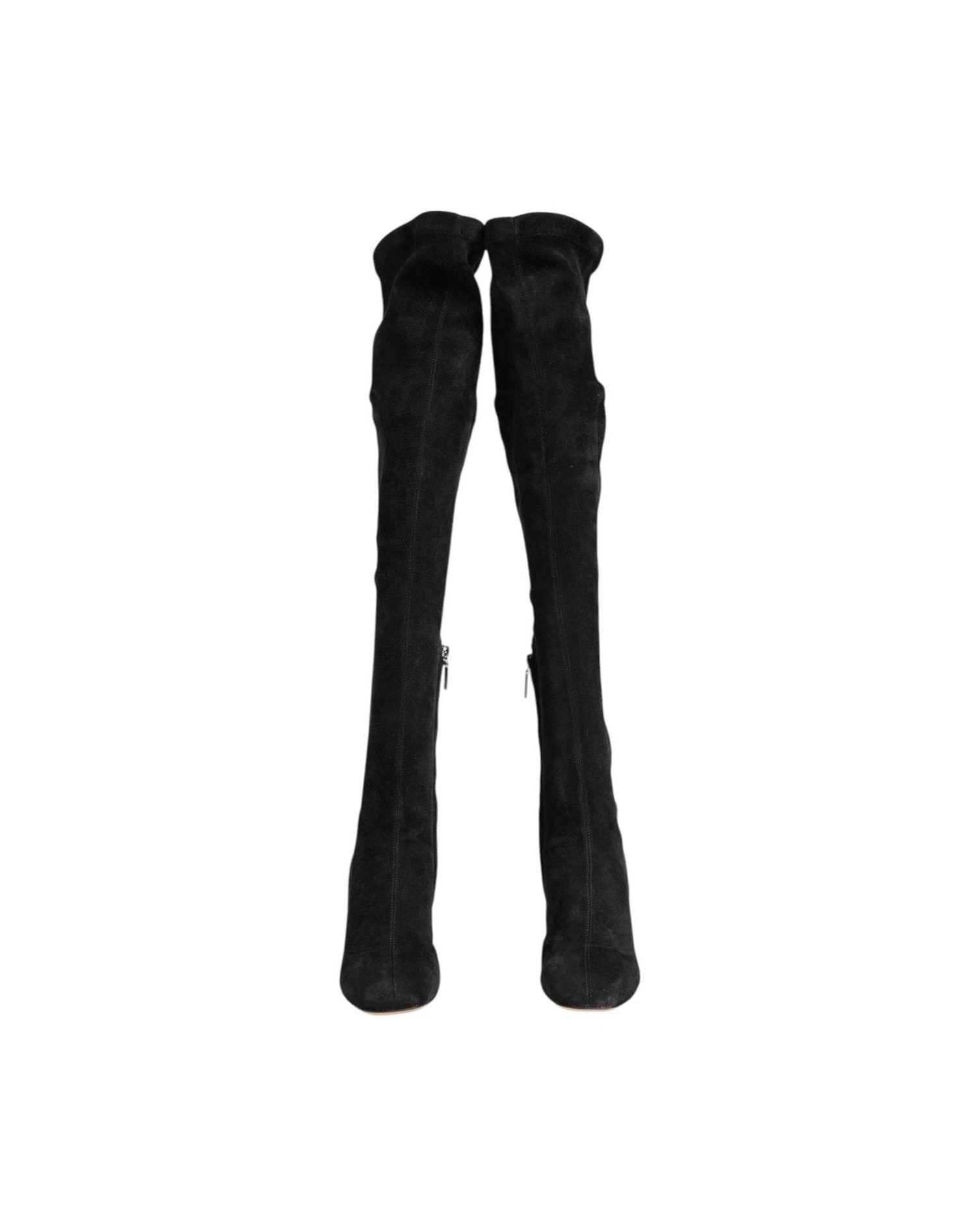 Dolce & Gabbana Black Suede Leather Knee High Boots Shoes Glam Steals