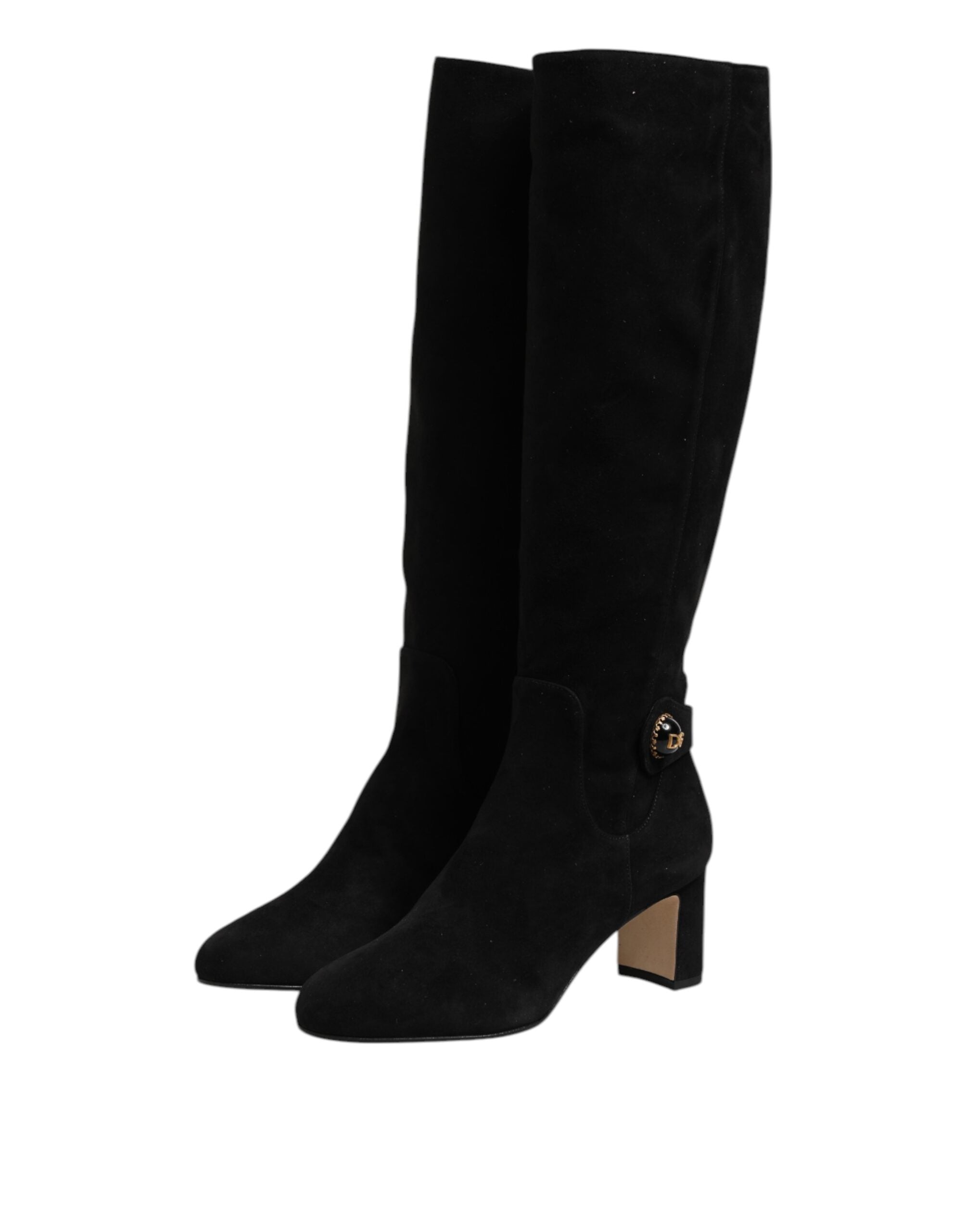Dolce & Gabbana Black Suede Leather Knee High Boots Shoes Glam Steals