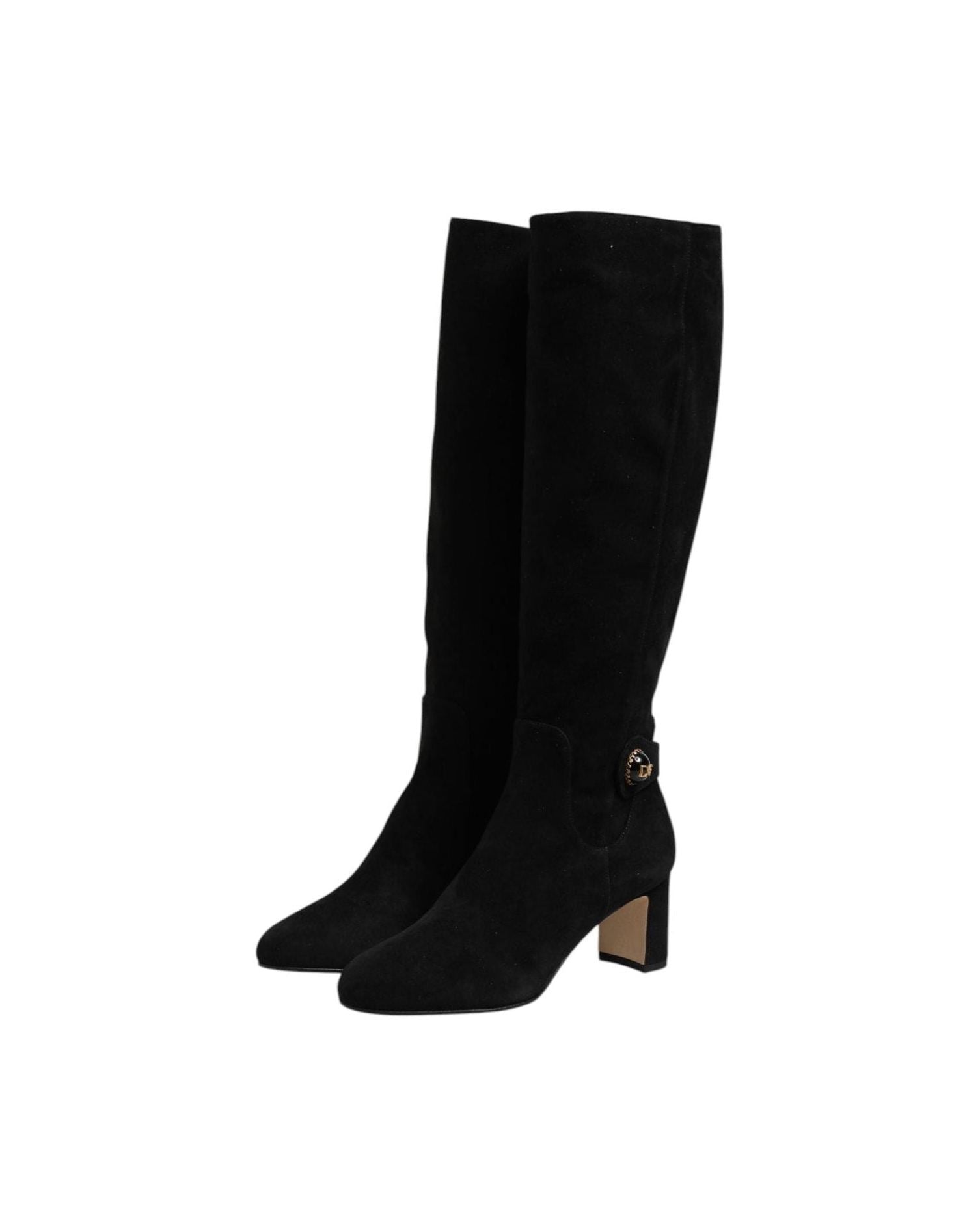 Dolce & Gabbana Black Suede Leather Knee High Boots Shoes Glam Steals