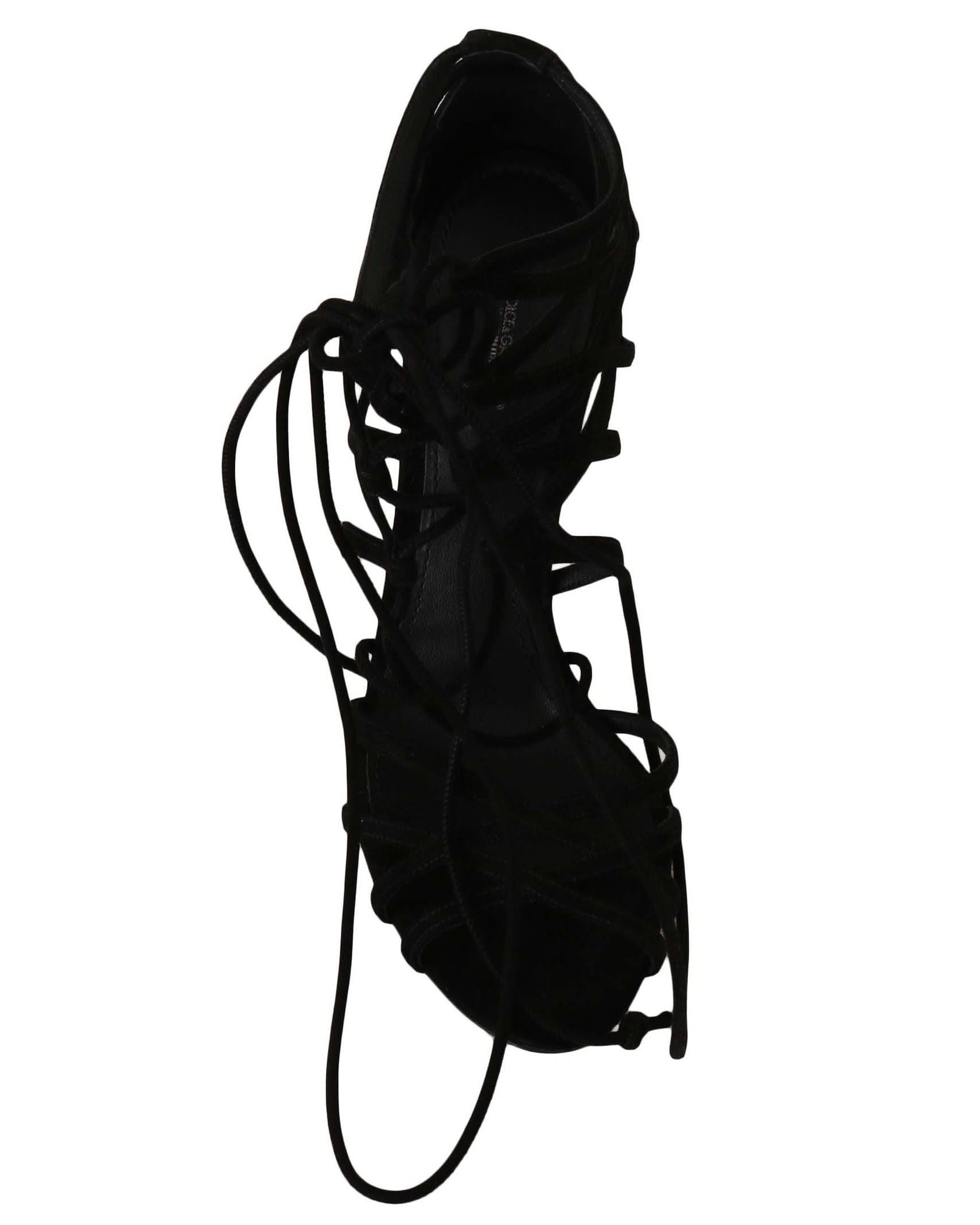 Dolce & Gabbana Black Suede Strap Stilettos Sandals Heels
