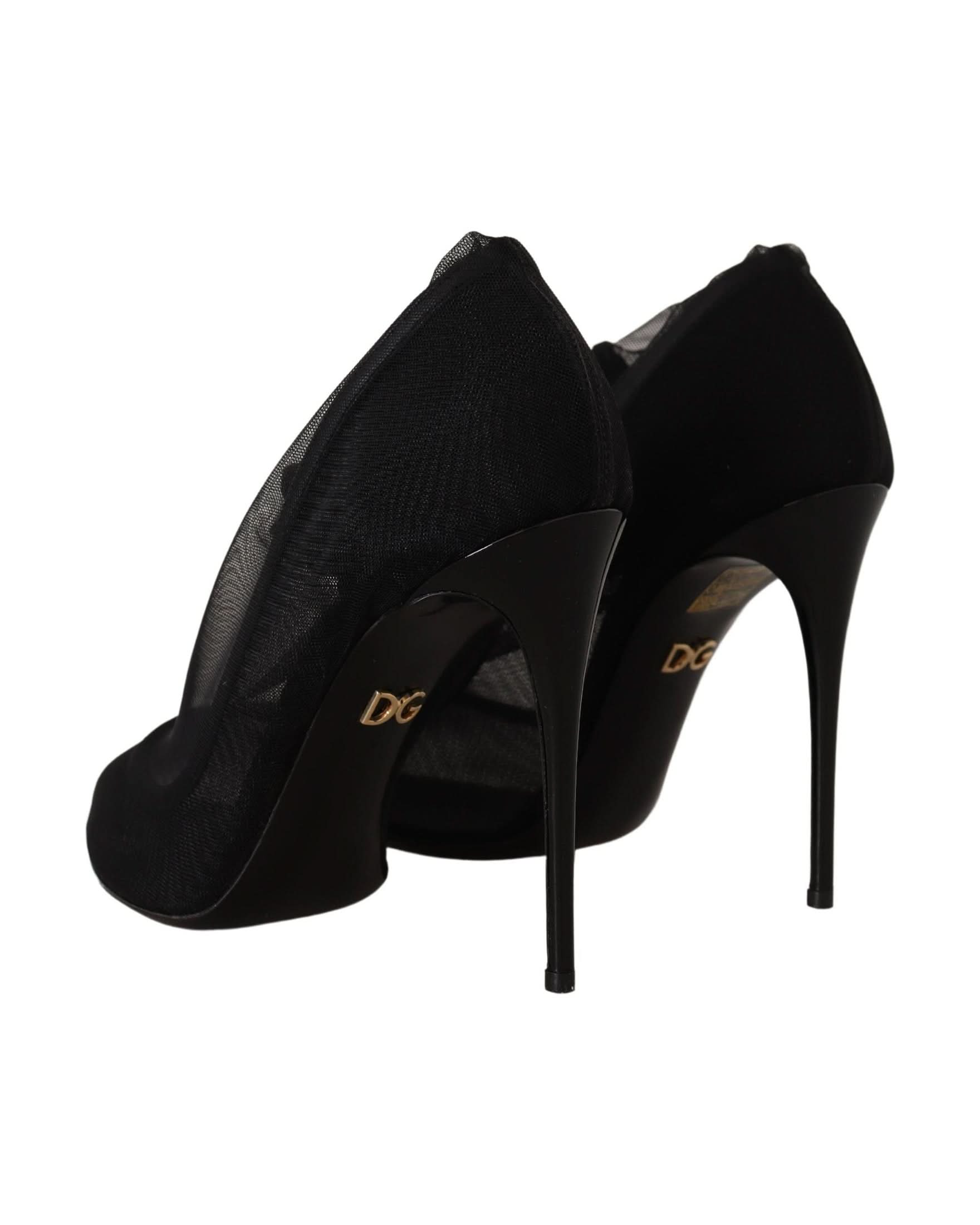 Dolce & Gabbana Black Tulle Stretch Boots Pumps Shoes Heels