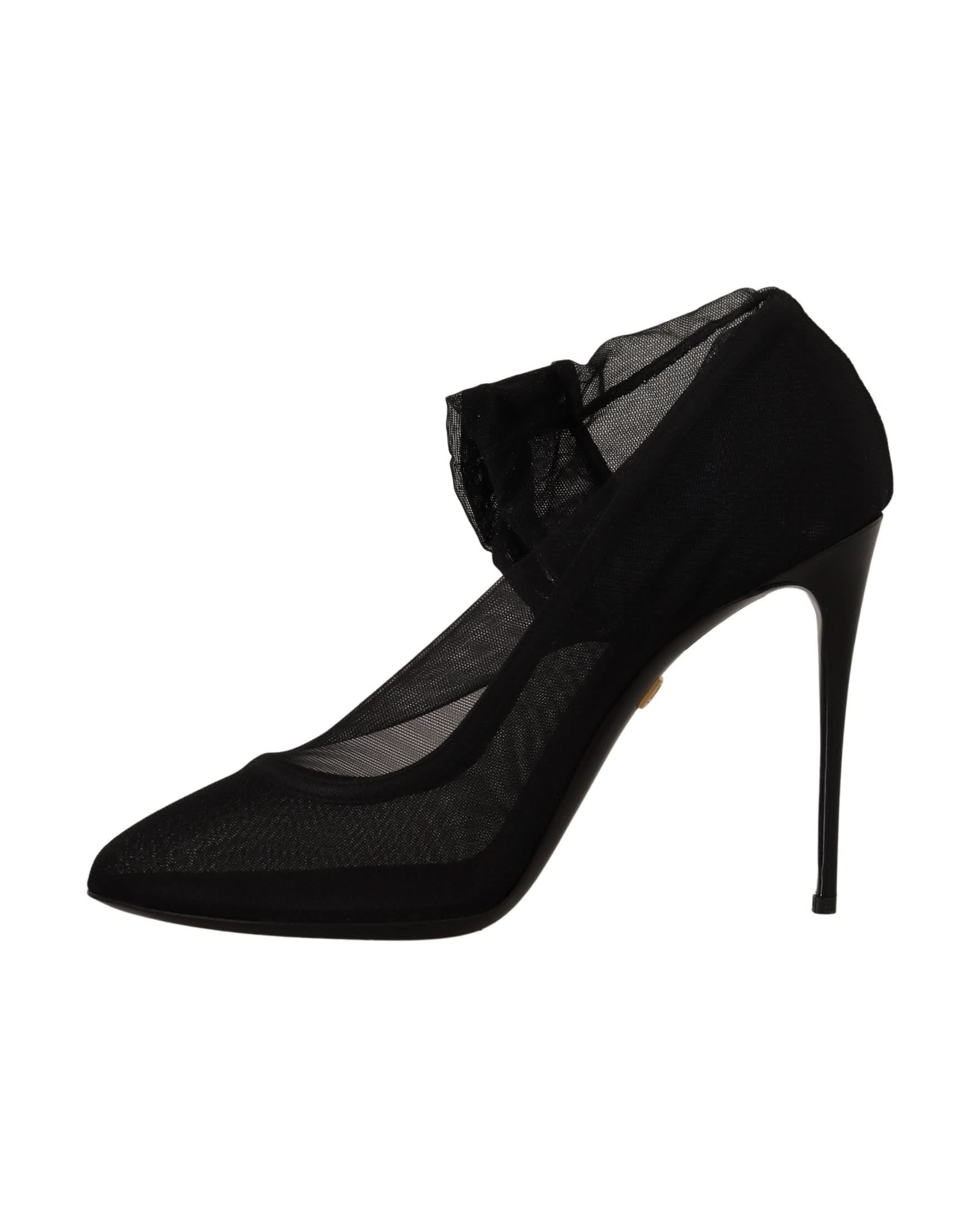 Dolce & Gabbana Black Tulle Stretch Boots Pumps Shoes Heels