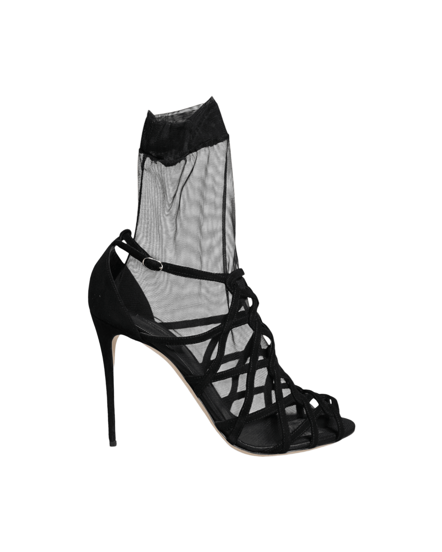 Dolce Gabbana Black Tulle Stretch Heels Sandals Shoes for Women