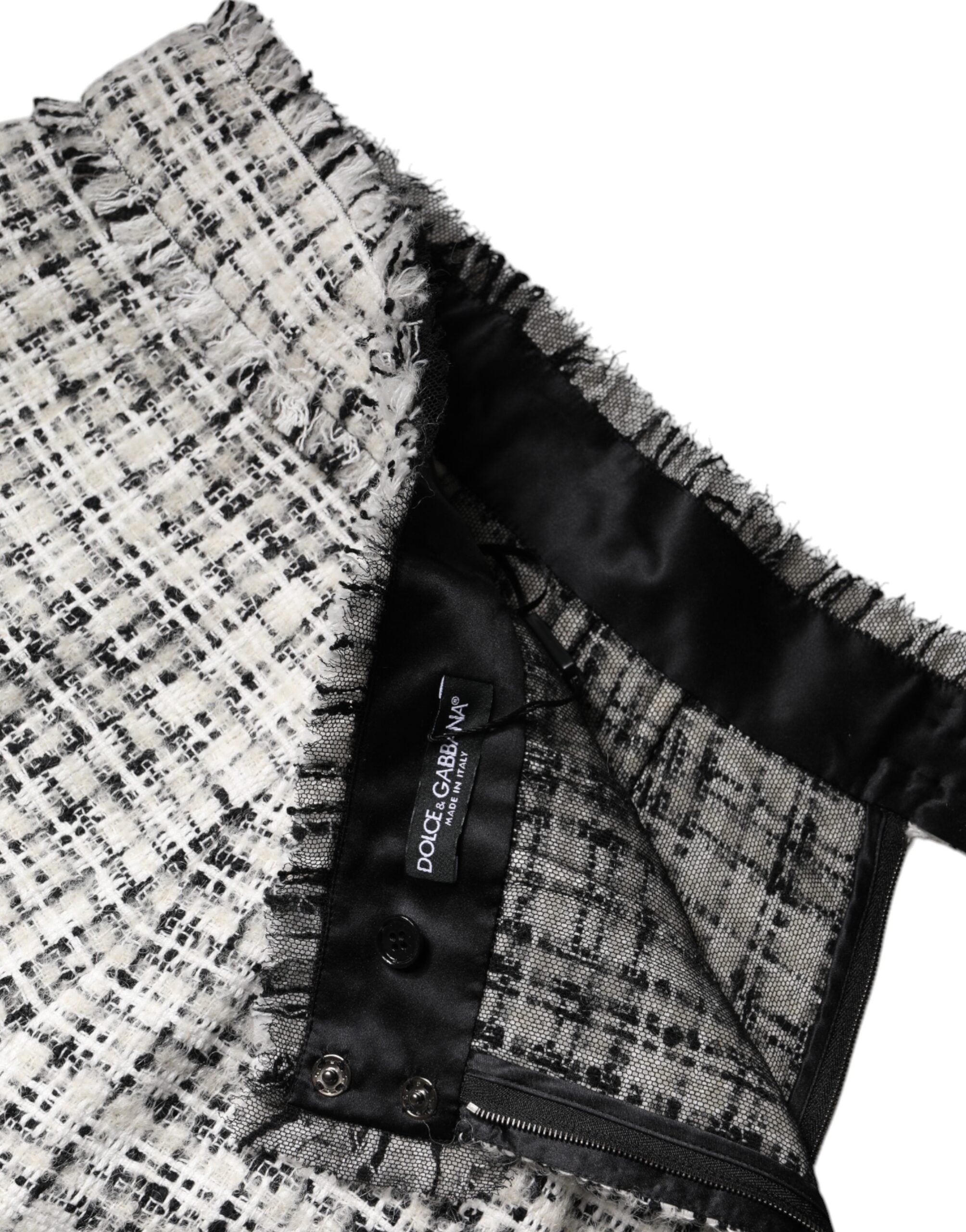 Dolce & Gabbana Black Tweed White High Waist Tartan Mini Skirt Glam Steals