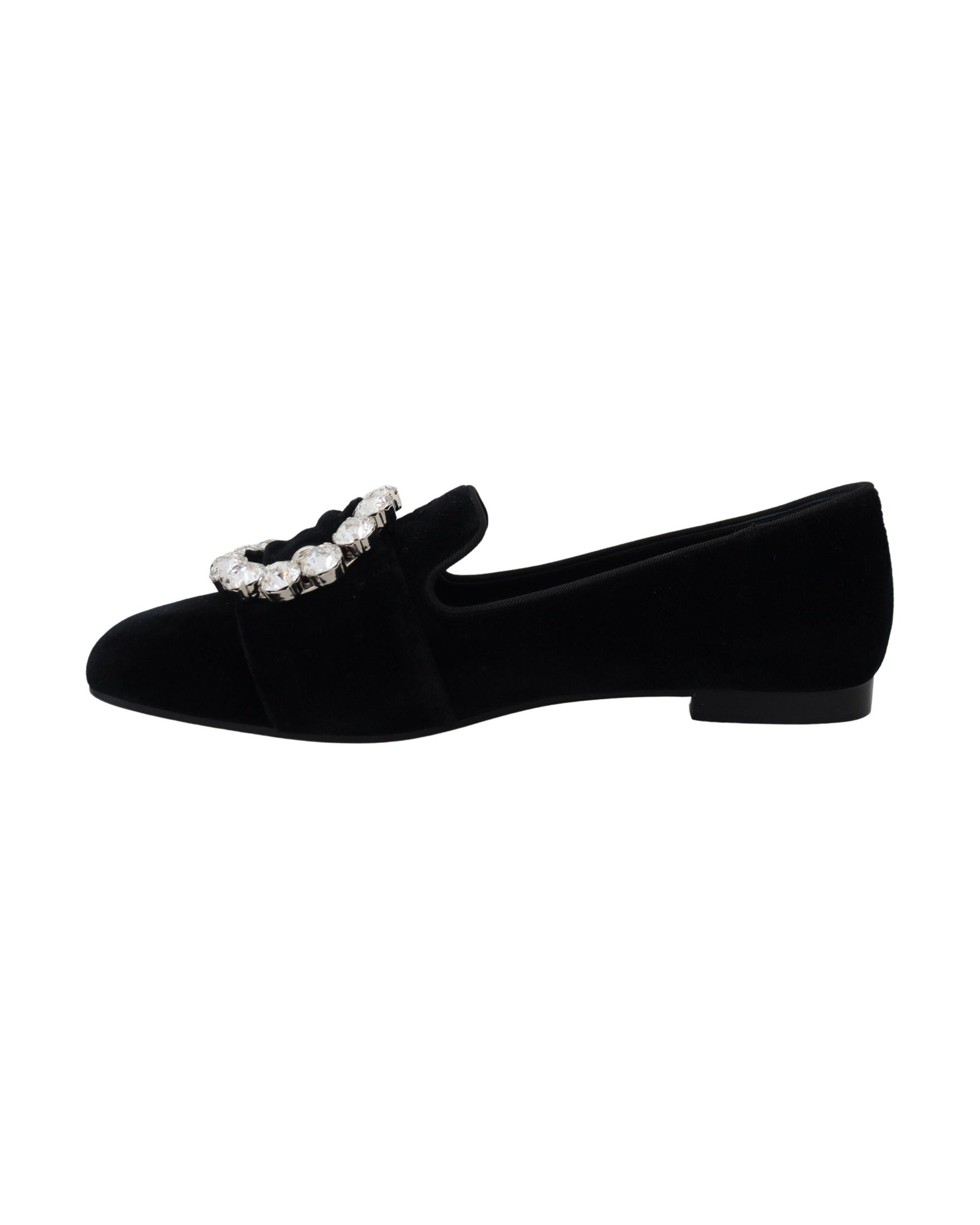 Dolce & Gabbana Black Velvet Crystals Loafers Flats
