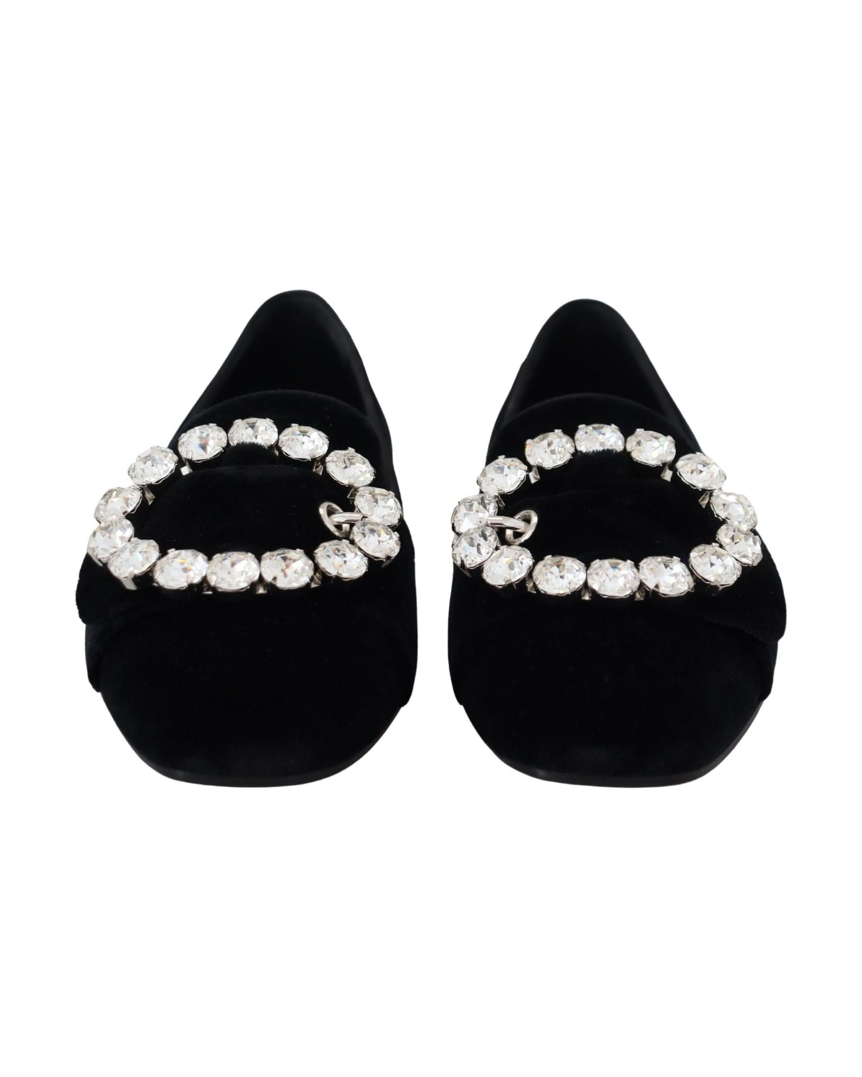 Dolce & Gabbana Black Velvet Crystals Loafers Flats