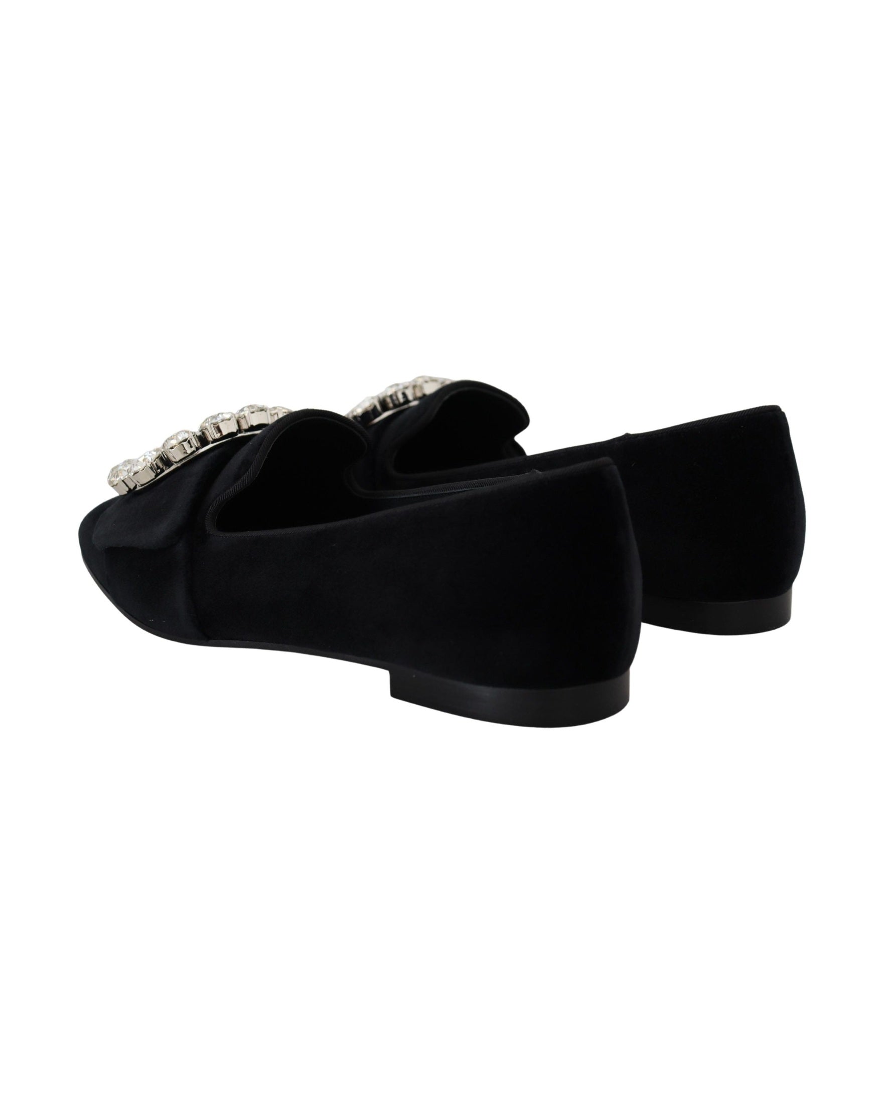 Dolce & Gabbana Black Velvet Crystals Loafers Flats