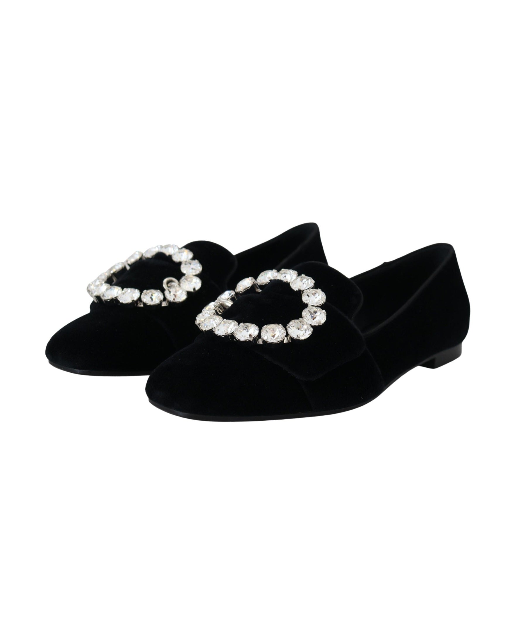 Dolce & Gabbana Black Velvet Crystals Loafers Flats
