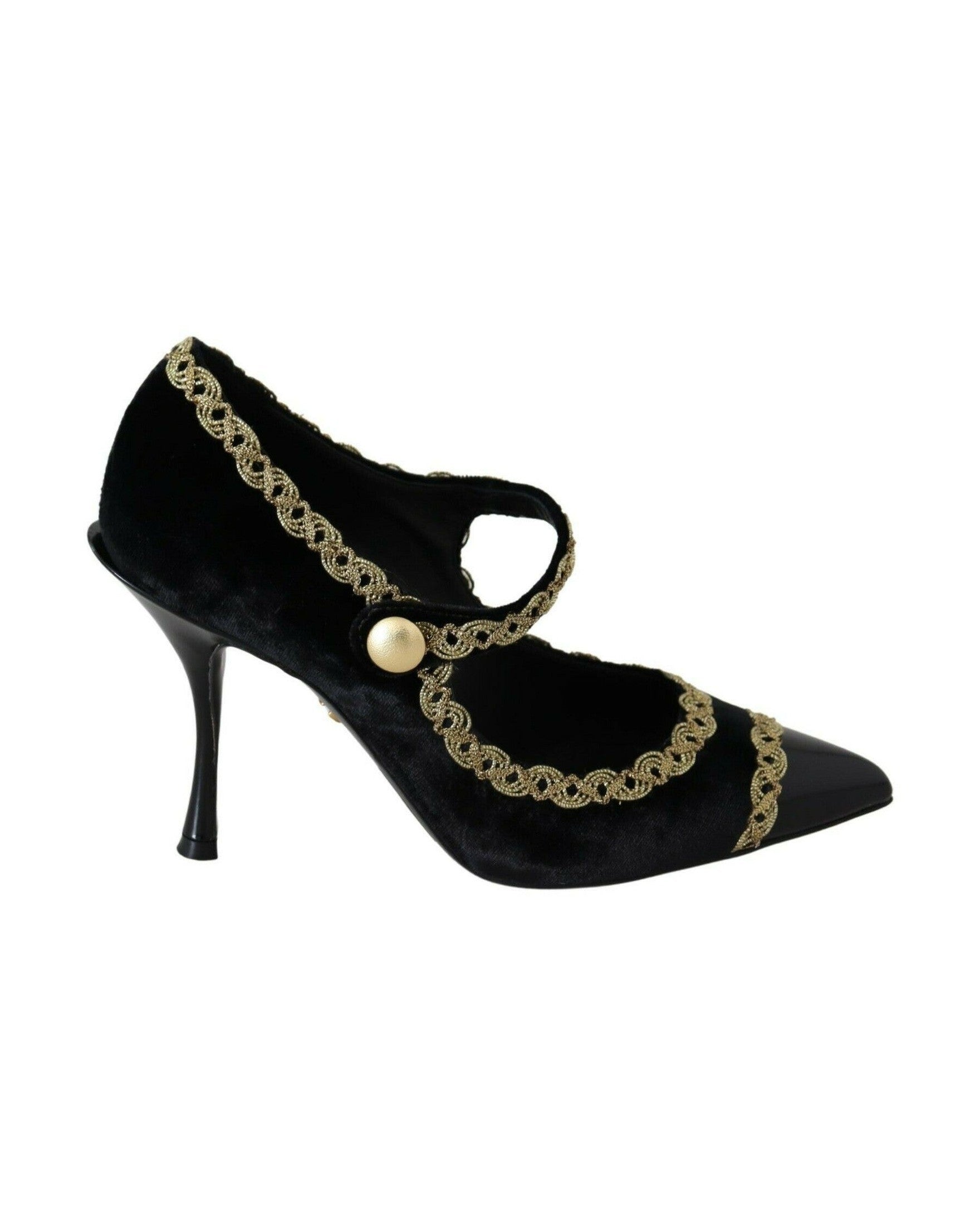 Dolce & Gabbana Black Velvet Embellished Mary Jane Pumps Shoes Heels