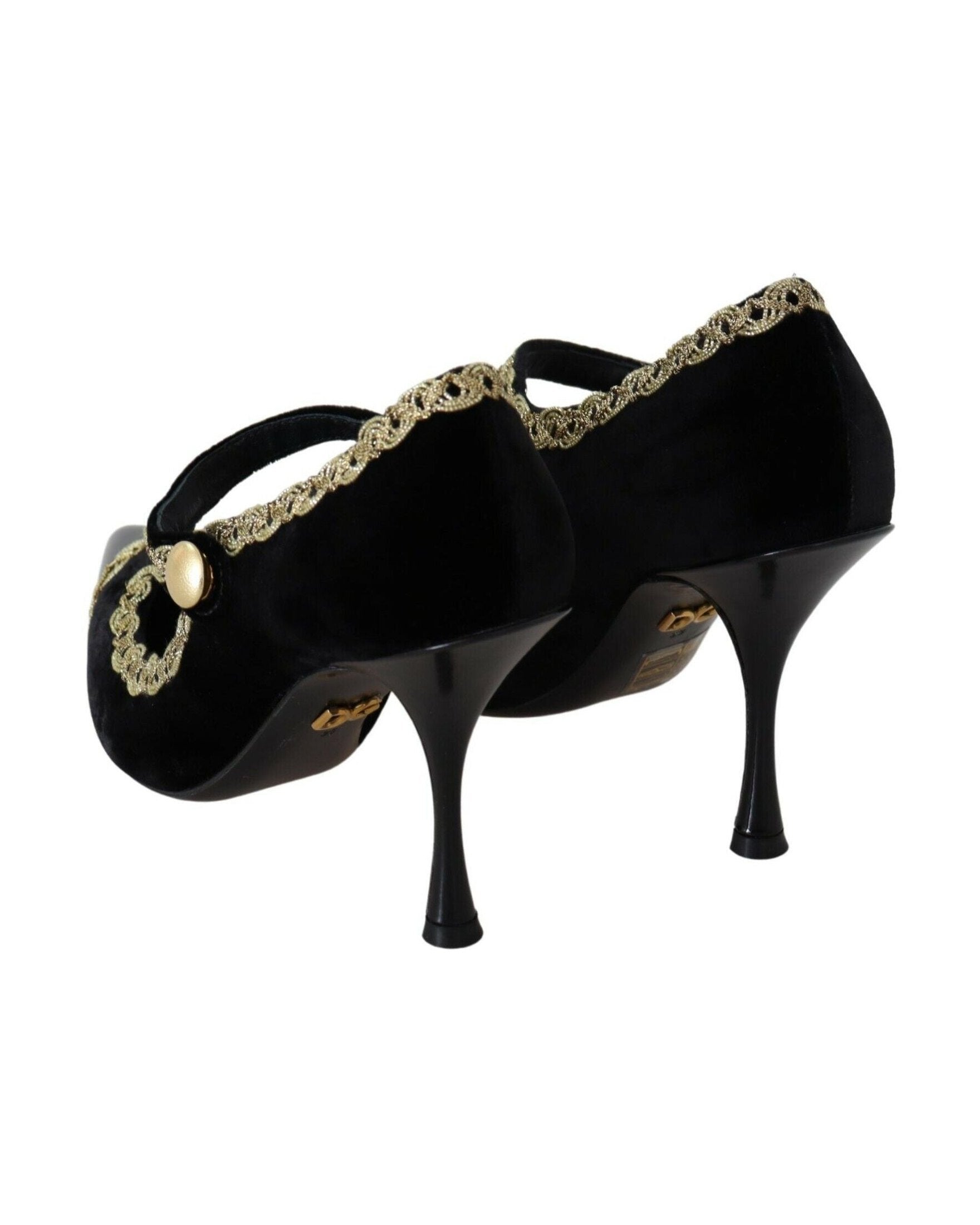Dolce & Gabbana Black Velvet Embellished Mary Jane Pumps Shoes Glam Steals