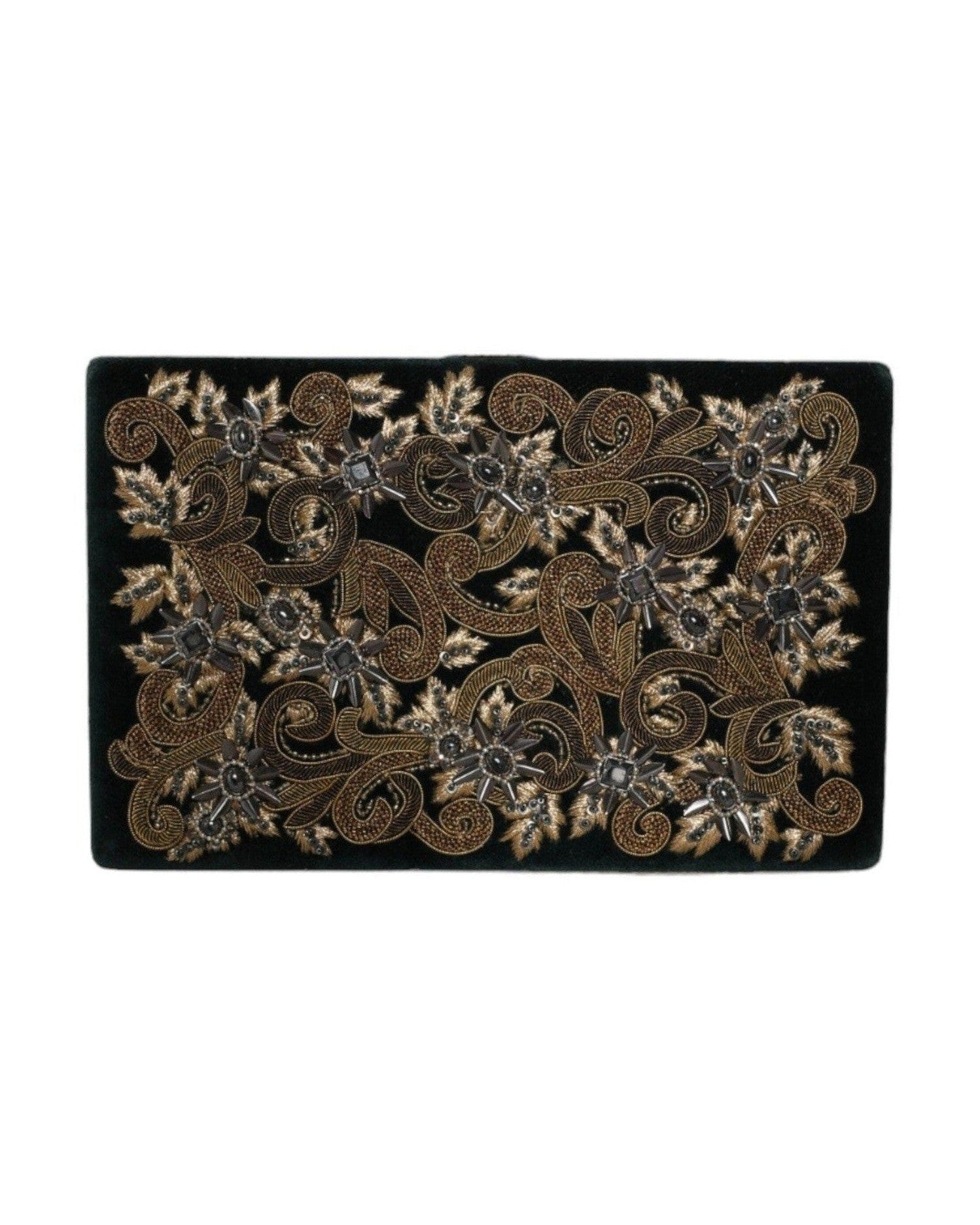 Dolce & Gabbana Velvet Frame Clutch Evening Party Purse Black Gold Bag Glam Steals