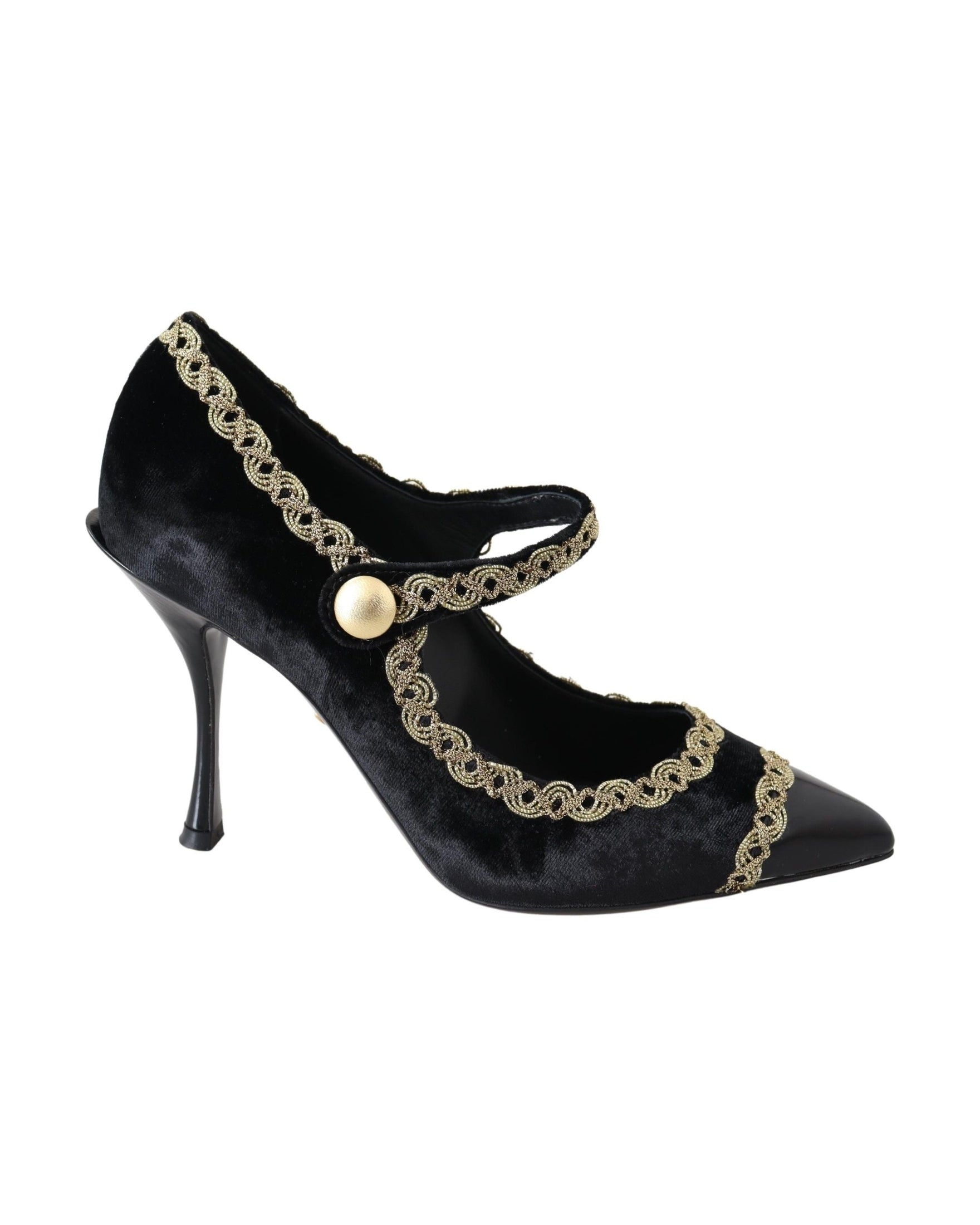Dolce & Gabbana Black Velvet Gold Mary Janes Pumps Heels