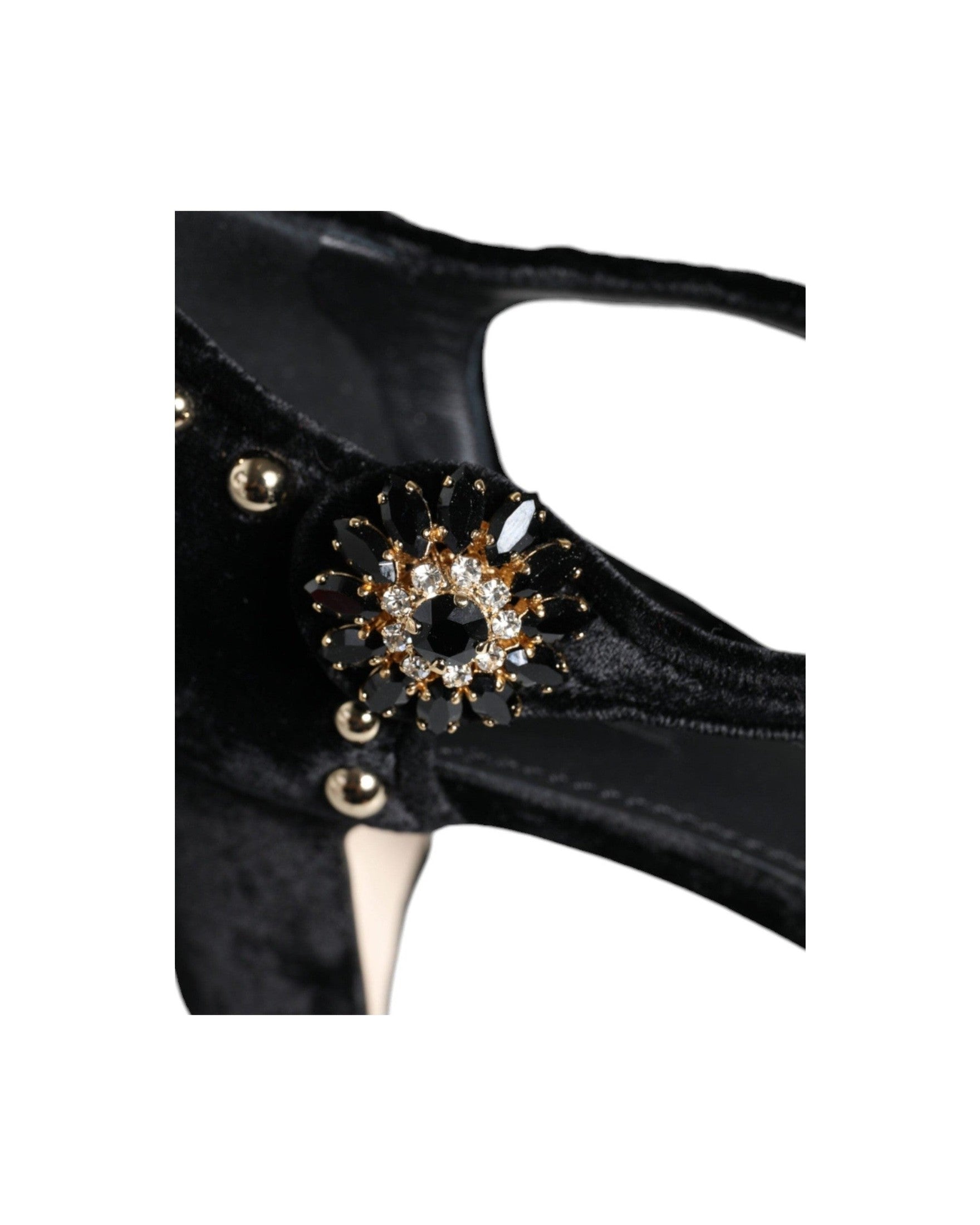 Dolce & Gabbana Black Velvet Roses Ankle Strap Pumps Shoes Heels