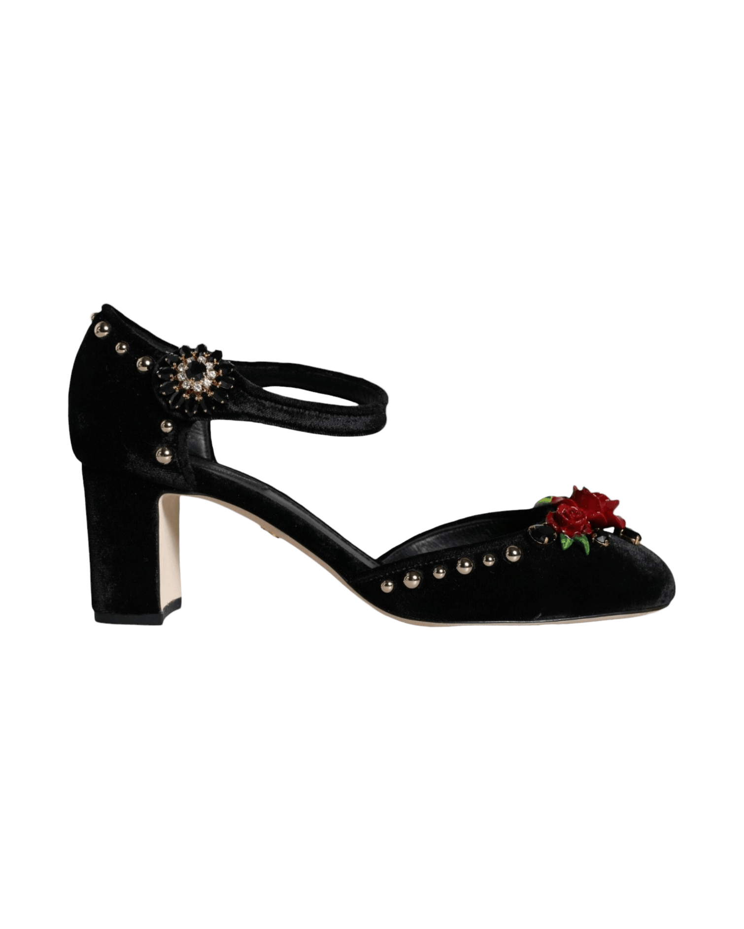 Dolce & Gabbana Black Velvet Roses Ankle Strap Pumps Shoes Glam Steals