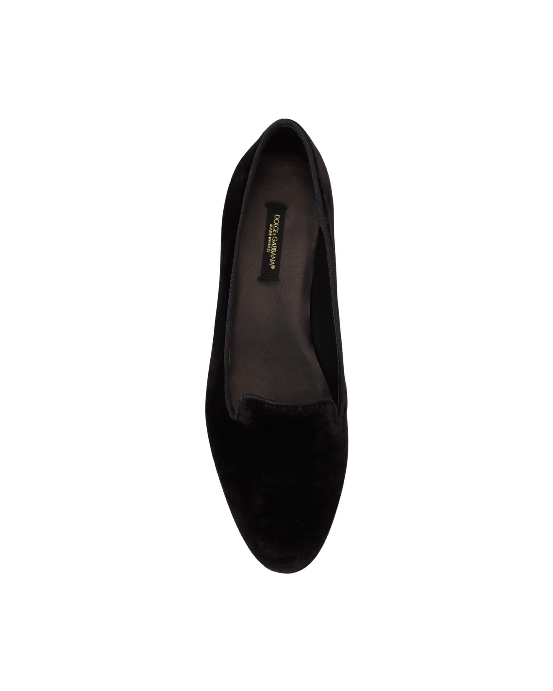 Dolce & Gabbana Black Velvet Slip Ons Loafers Flats
