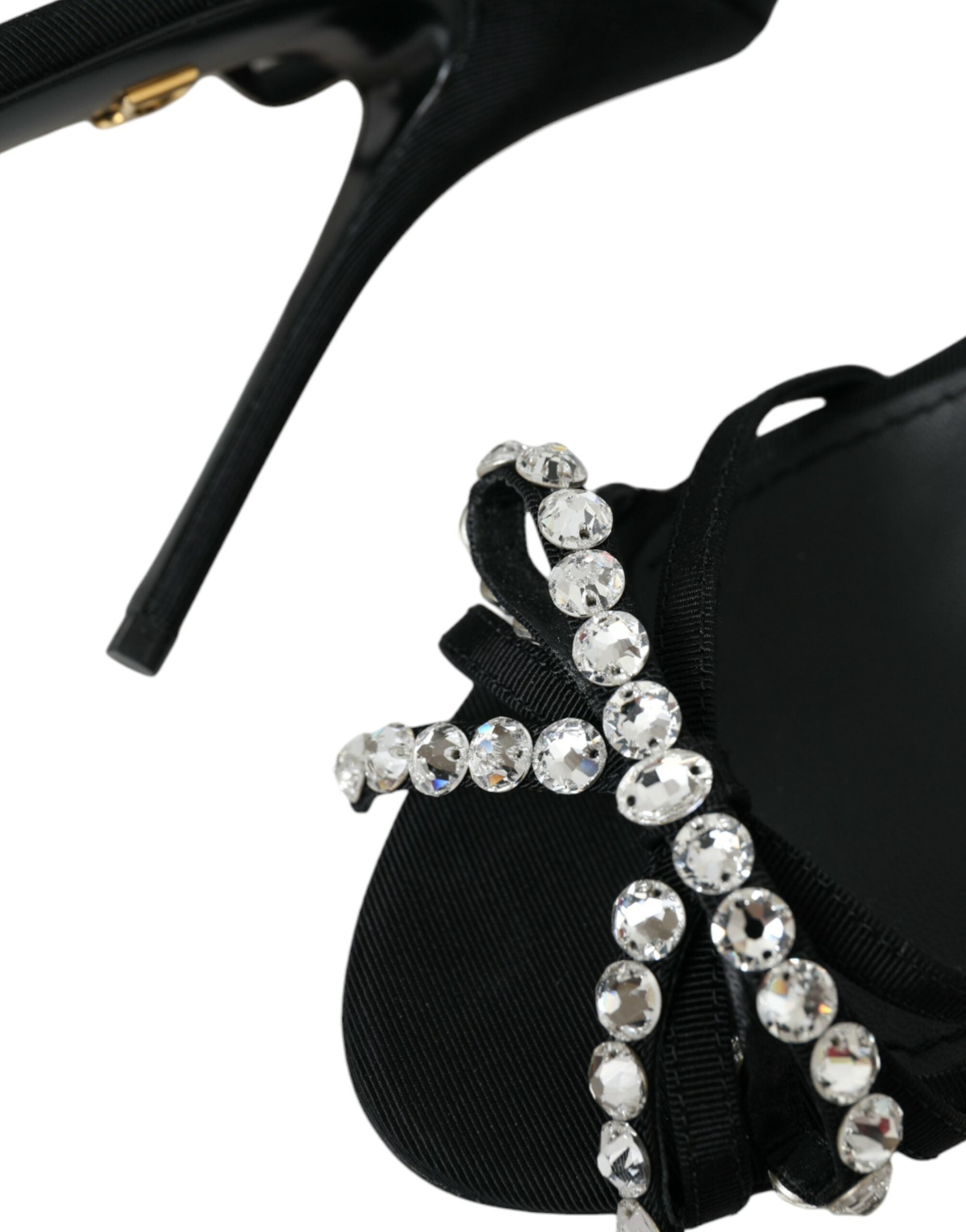 Dolce & Gabbana Black Viscose Crystal Bow Heels Sandals Shoes Glam Steals