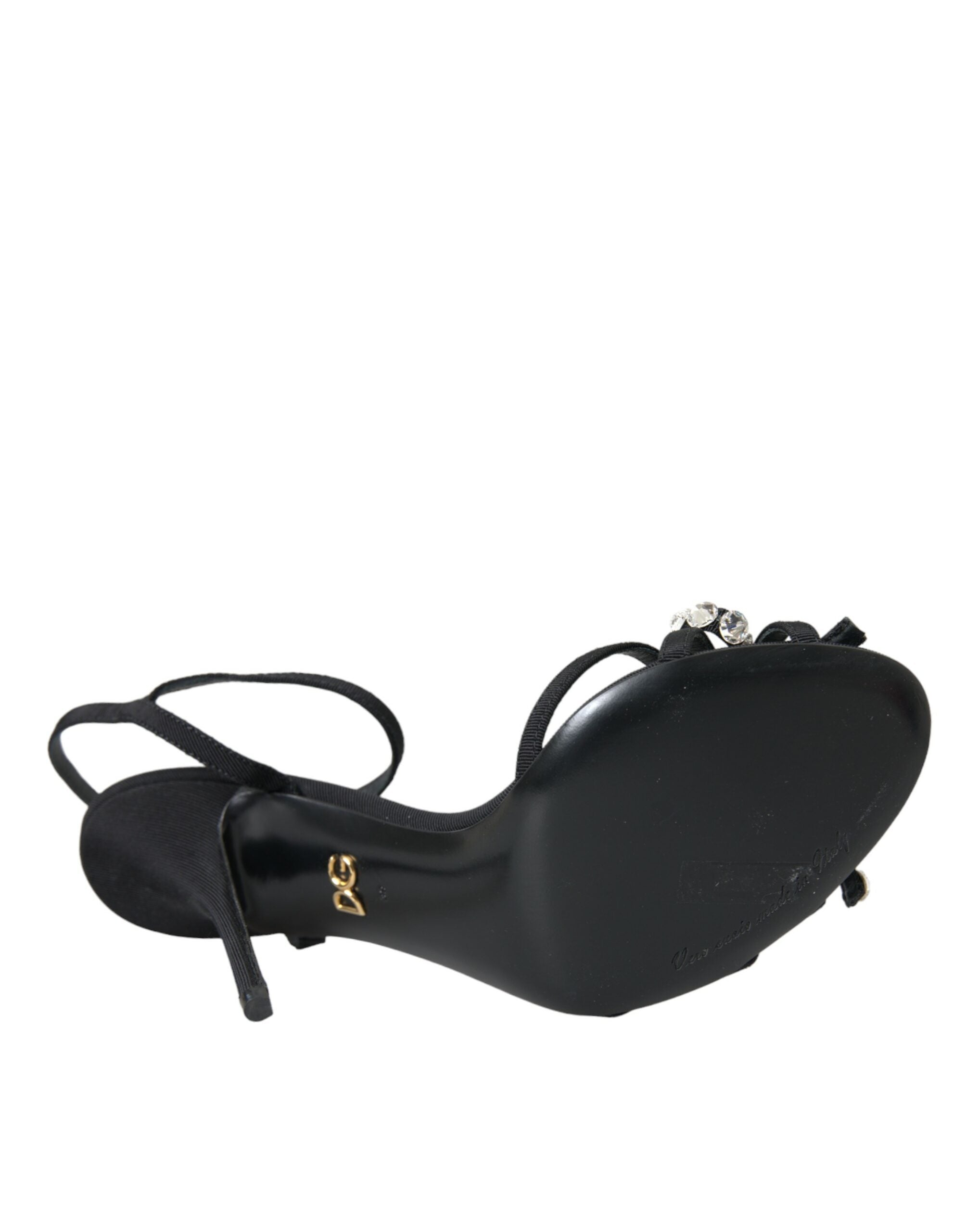 Dolce & Gabbana Black Viscose Crystal Bow Heels Sandals Shoes Glam Steals