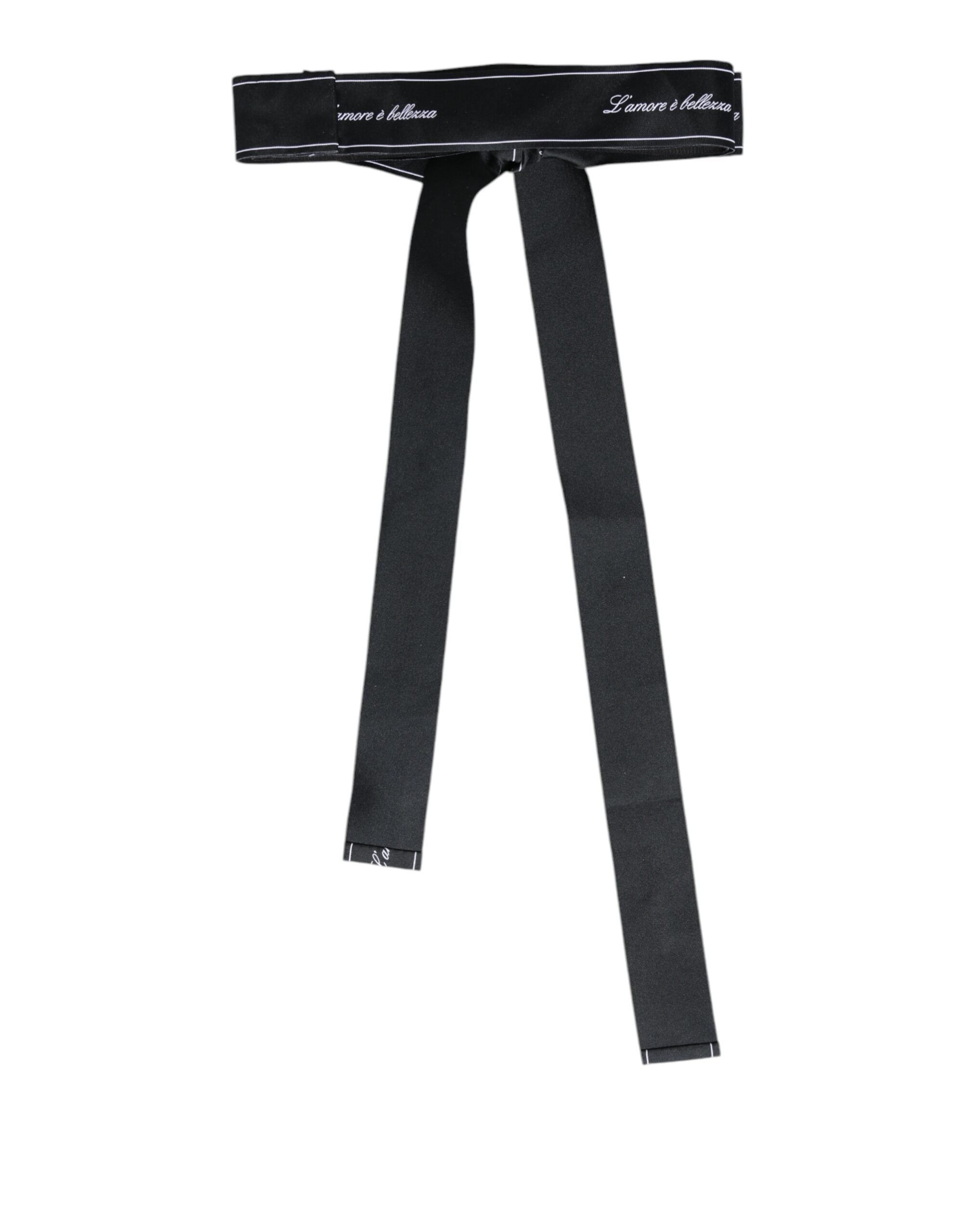 Dolce & Gabbana Black Waist Ribbon Wide Bow Logo Belt Glam Steals