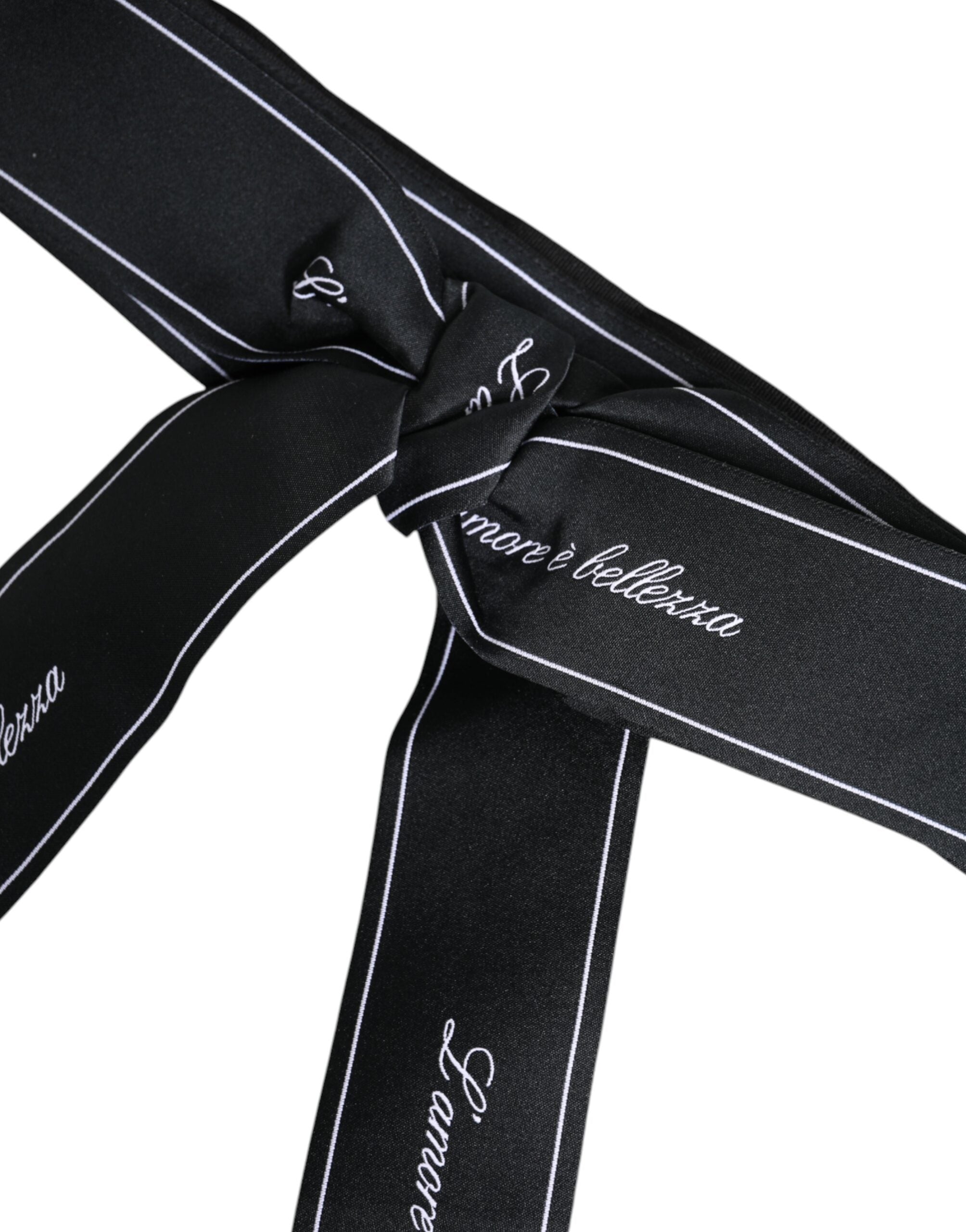 Dolce & Gabbana Black Waist Ribbon Wide Bow Logo Belt Glam Steals
