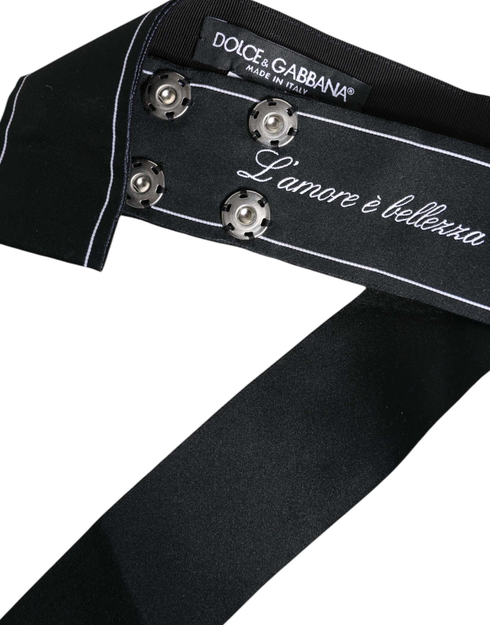 Dolce & Gabbana Black Waist Ribbon Wide Bow Logo Belt Glam Steals