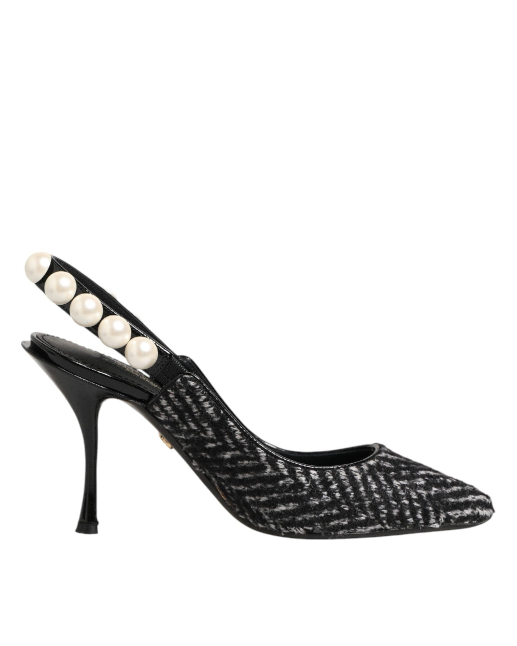 Dolce & Gabbana Black White Chevron Faux Pearl Slingbacks Shoes Heels