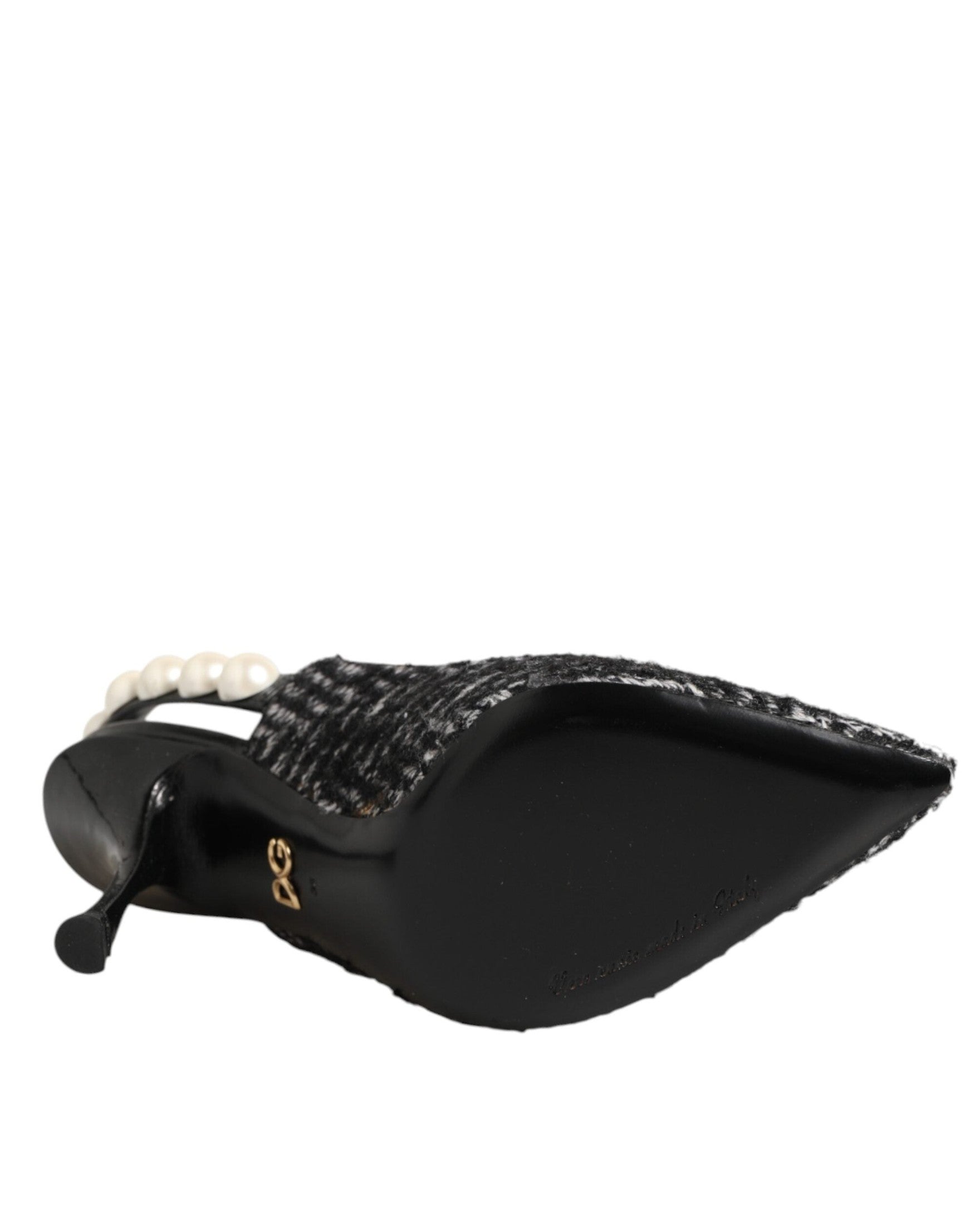 Dolce & Gabbana Black White Chevron Faux Pearl Slingbacks Shoes Heels