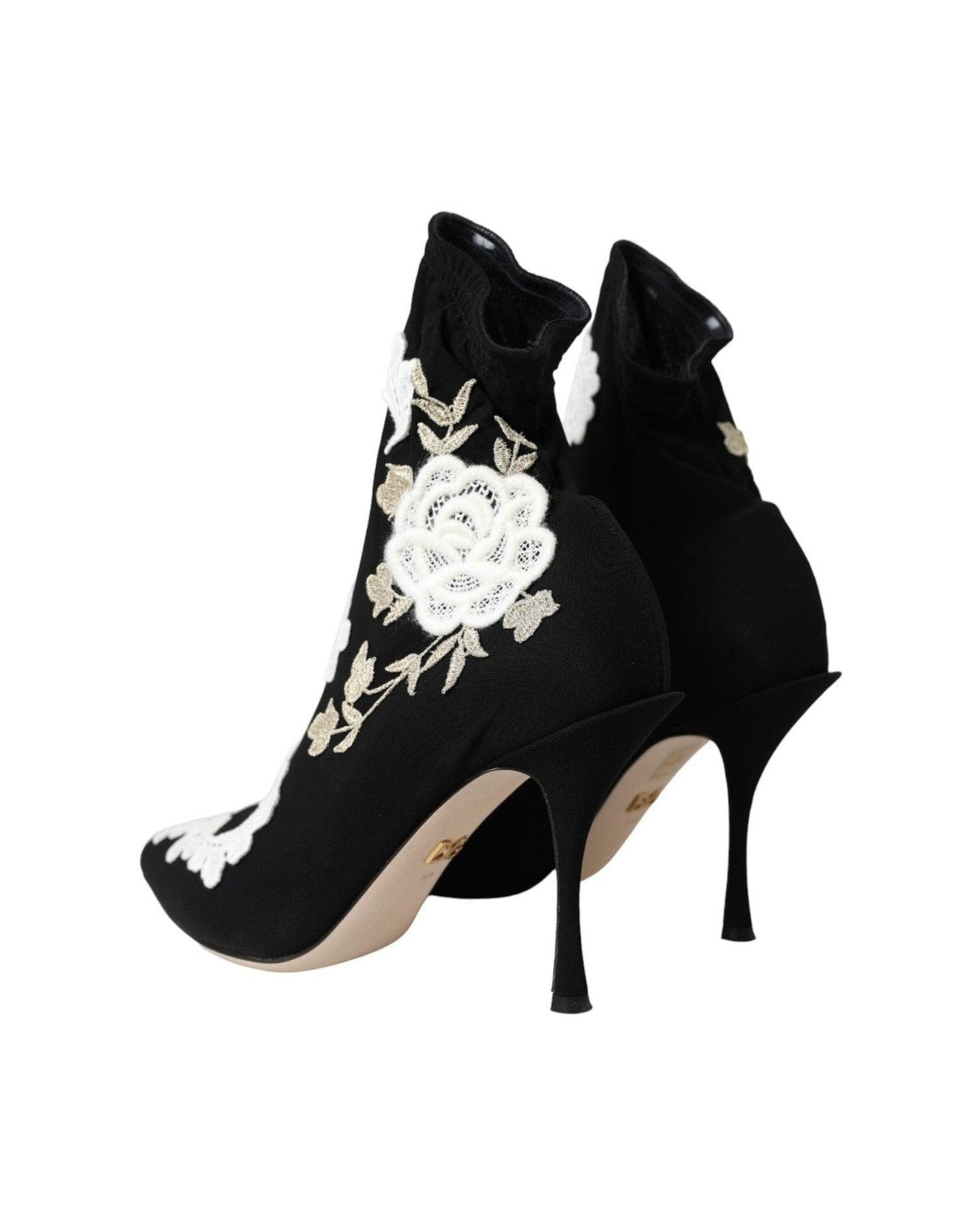 Dolce & Gabbana Black White Embroidery Slip On Boots Shoes Glam Steals