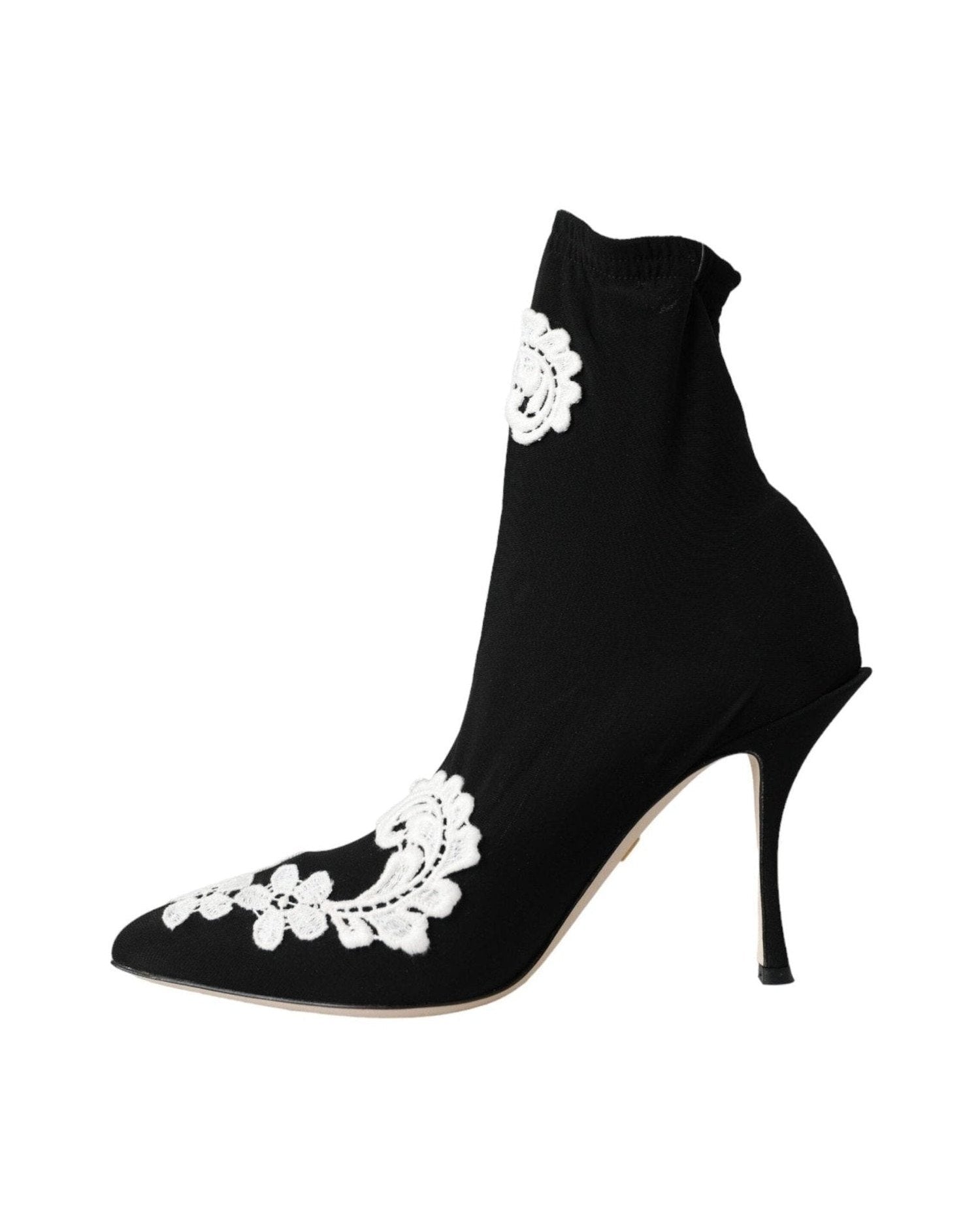 Dolce & Gabbana Black White Embroidery Slip On Boots Shoes Glam Steals