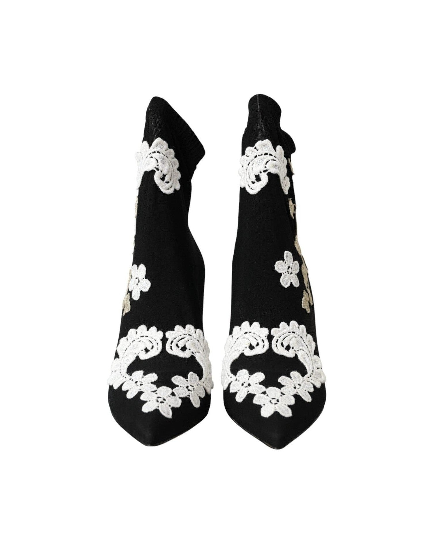 Dolce & Gabbana Black White Embroidery Slip On Boots Shoes Glam Steals
