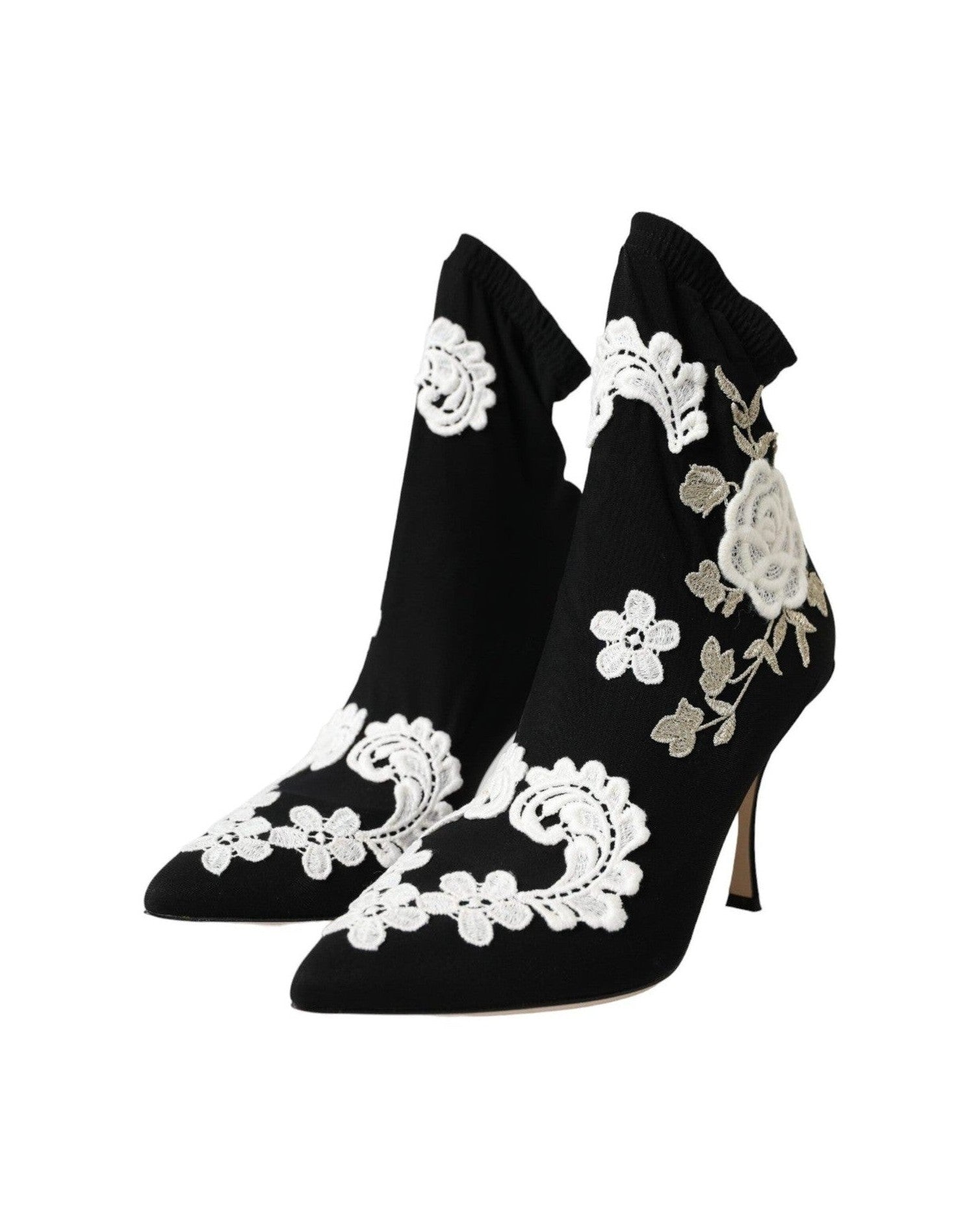 Dolce & Gabbana Black White Embroidery Slip On Boots Shoes Glam Steals