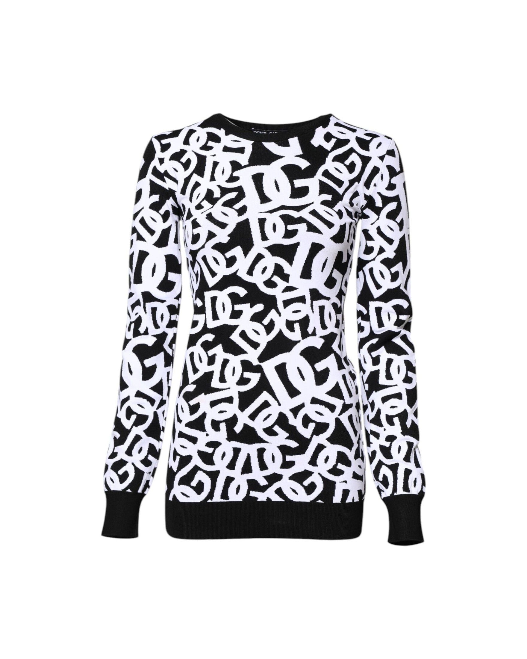 Dolce & Gabbana Black White Logo Print Pullover Sweater Sweaters