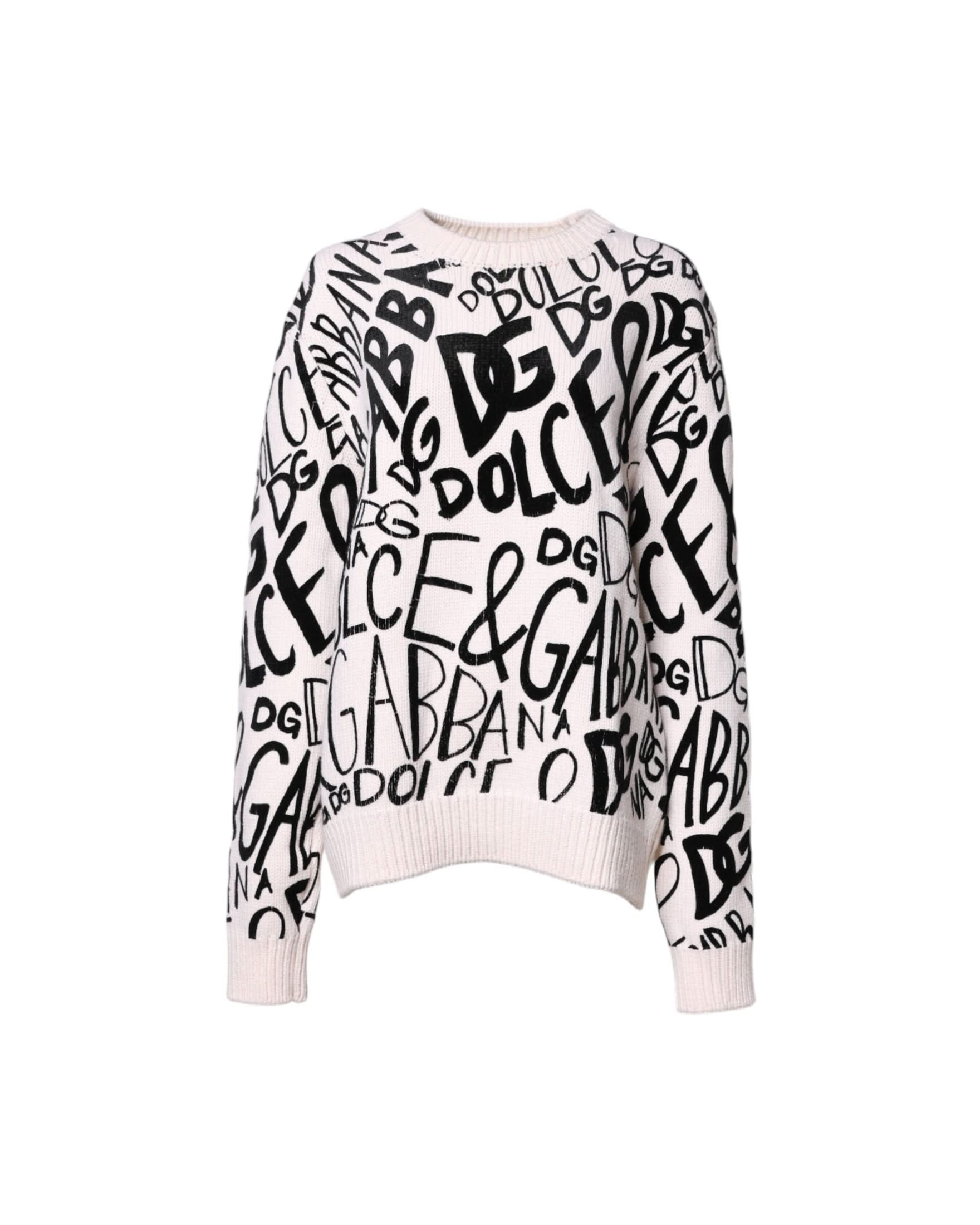 Dolce & Gabbana Black White Logo Print Pullover Sweater Sweaters