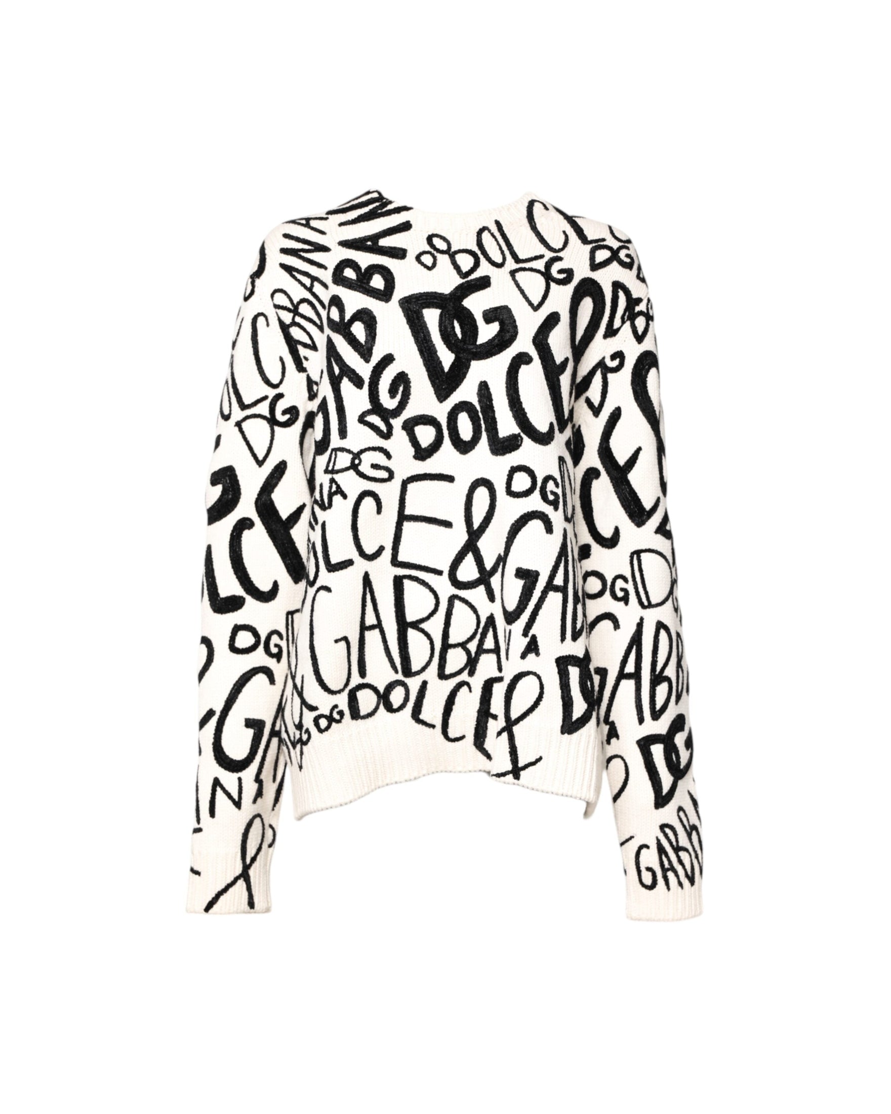 Dolce & Gabbana Black White Logo Print Pullover Sweater Glam Steals