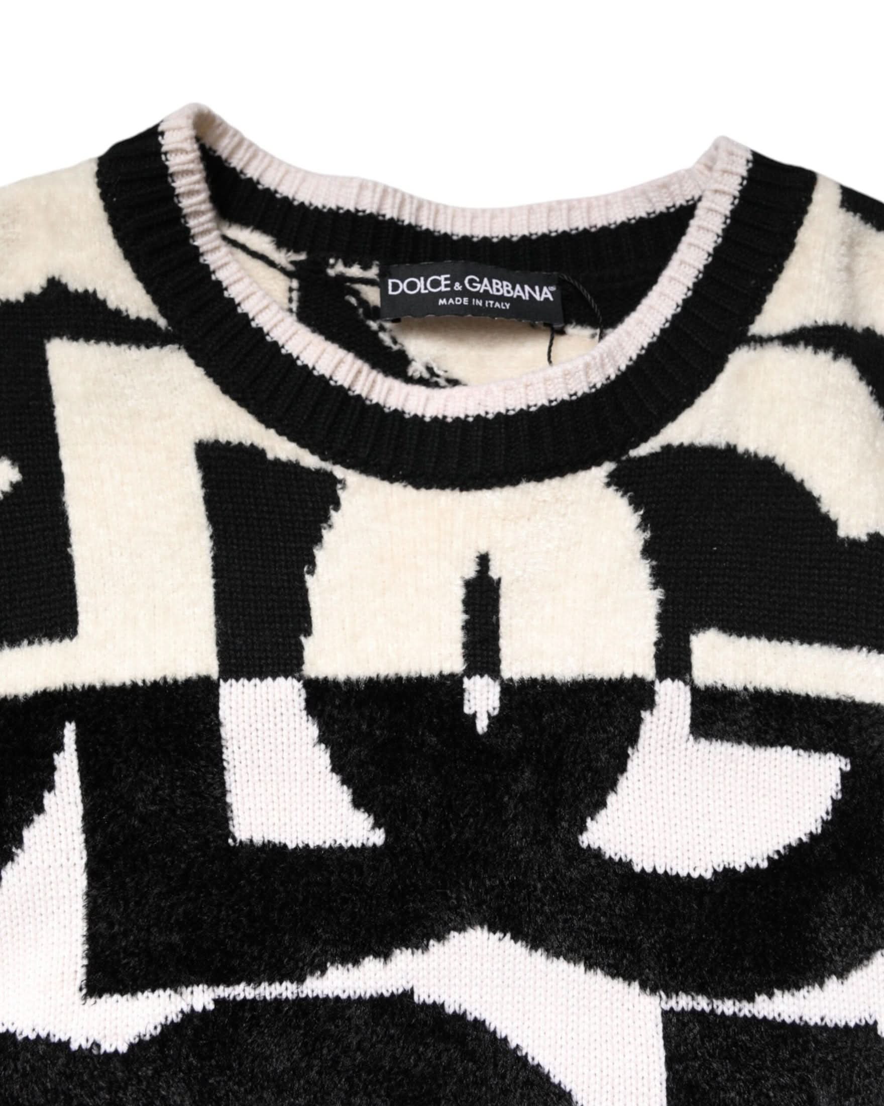 Dolce & Gabbana Black White Logo Print Pullover Sweater Sweaters